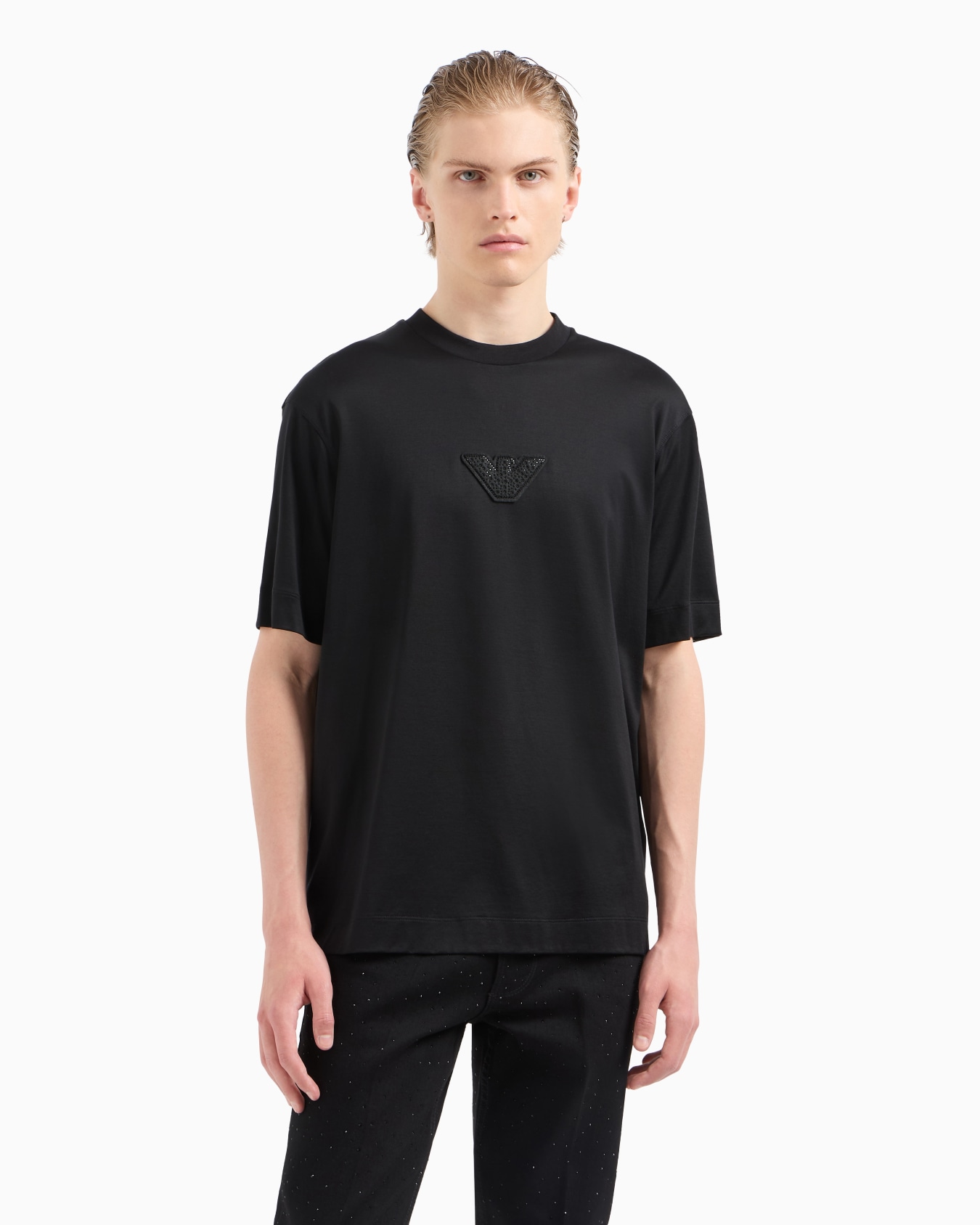 ASV Clubwear T-shirt in a Lyocell blend jersey with an eagle patch and rhinestones Slide 4