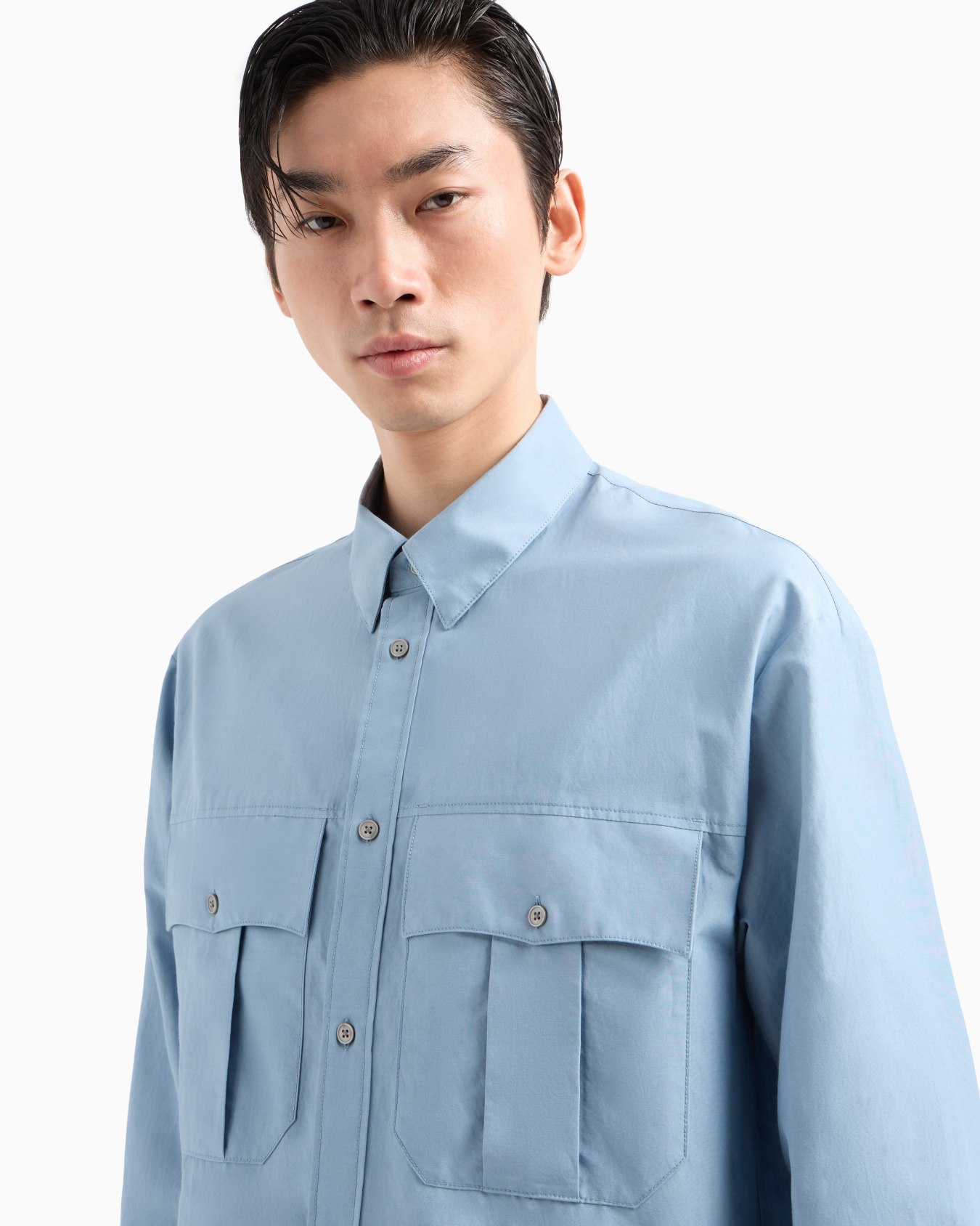 Camicia Boxy In Misto Seta Con Tasche Emporio Armani