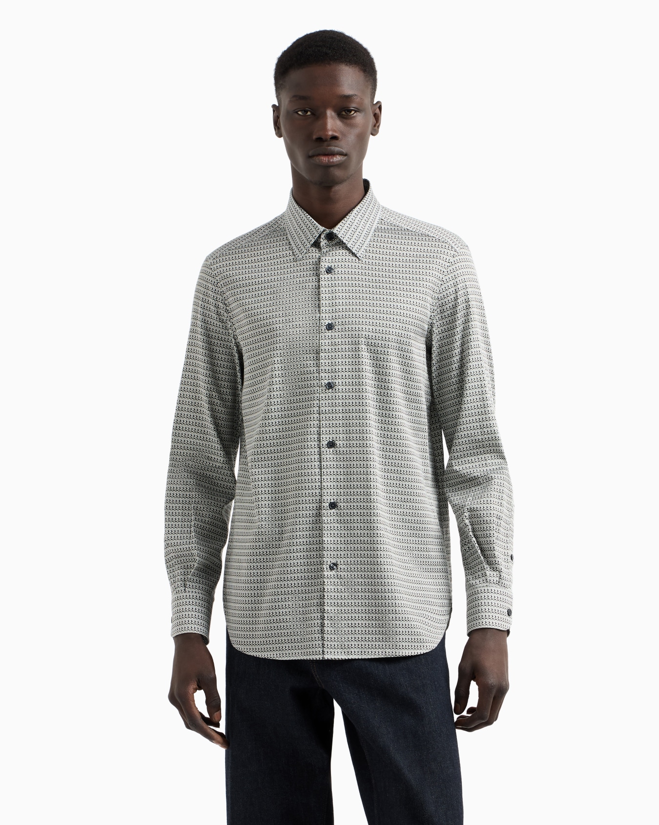 Printed-pattern stretch cotton shirt Slide 3