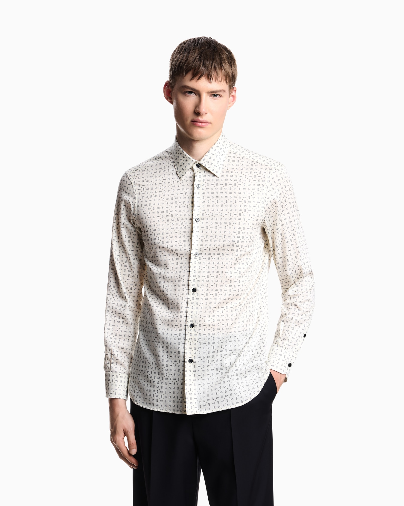 Printed-pattern stretch cotton shirt Slide 3
