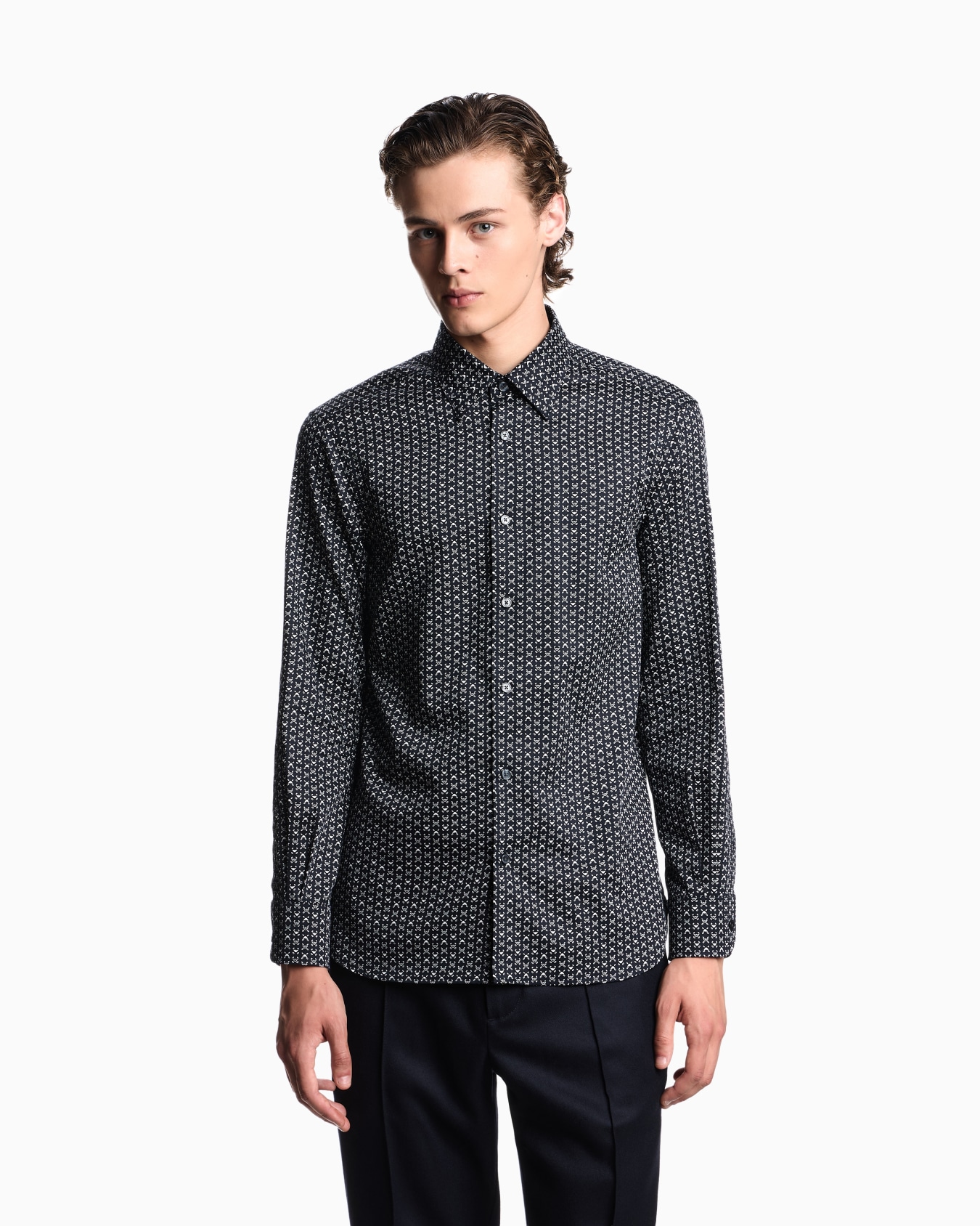 Printed-pattern stretch cotton shirt Slide 3