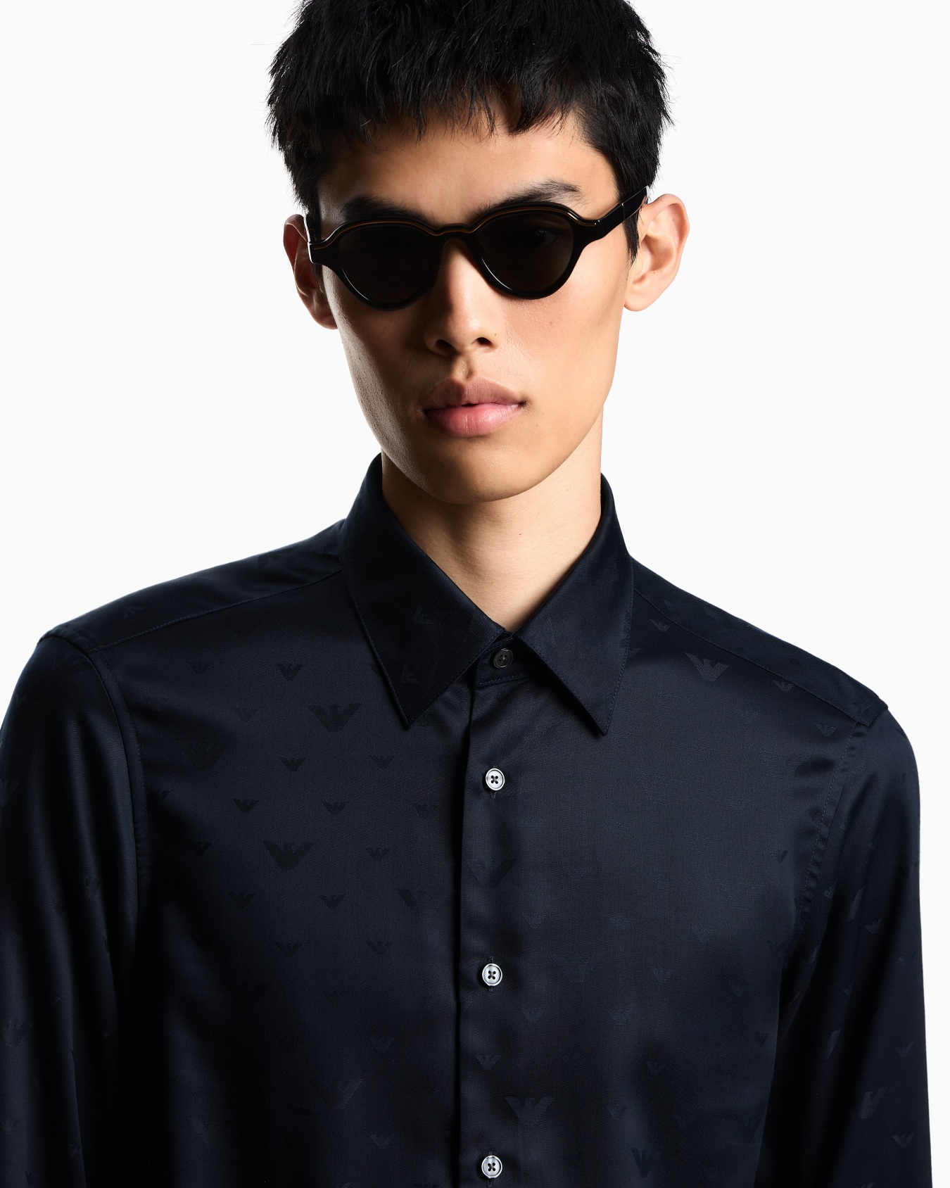 Jacquard Lyocell shirt with all-over eagles Slide 4