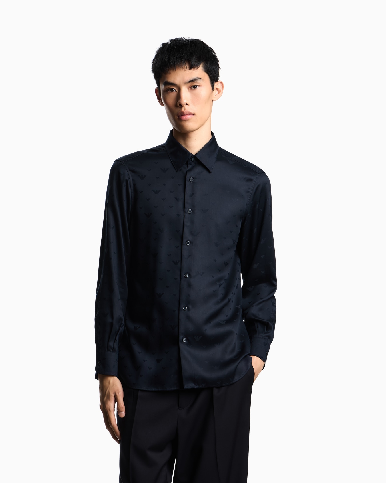 Jacquard Lyocell shirt with all-over eagles Slide 3