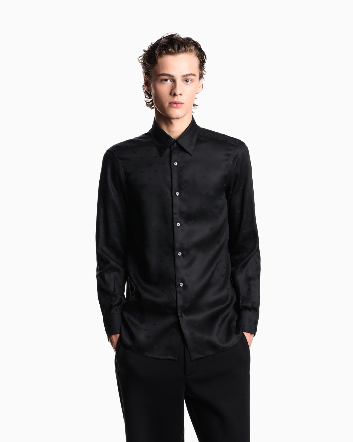 Jacquard Lyocell shirt with all-over eagles Slide 3