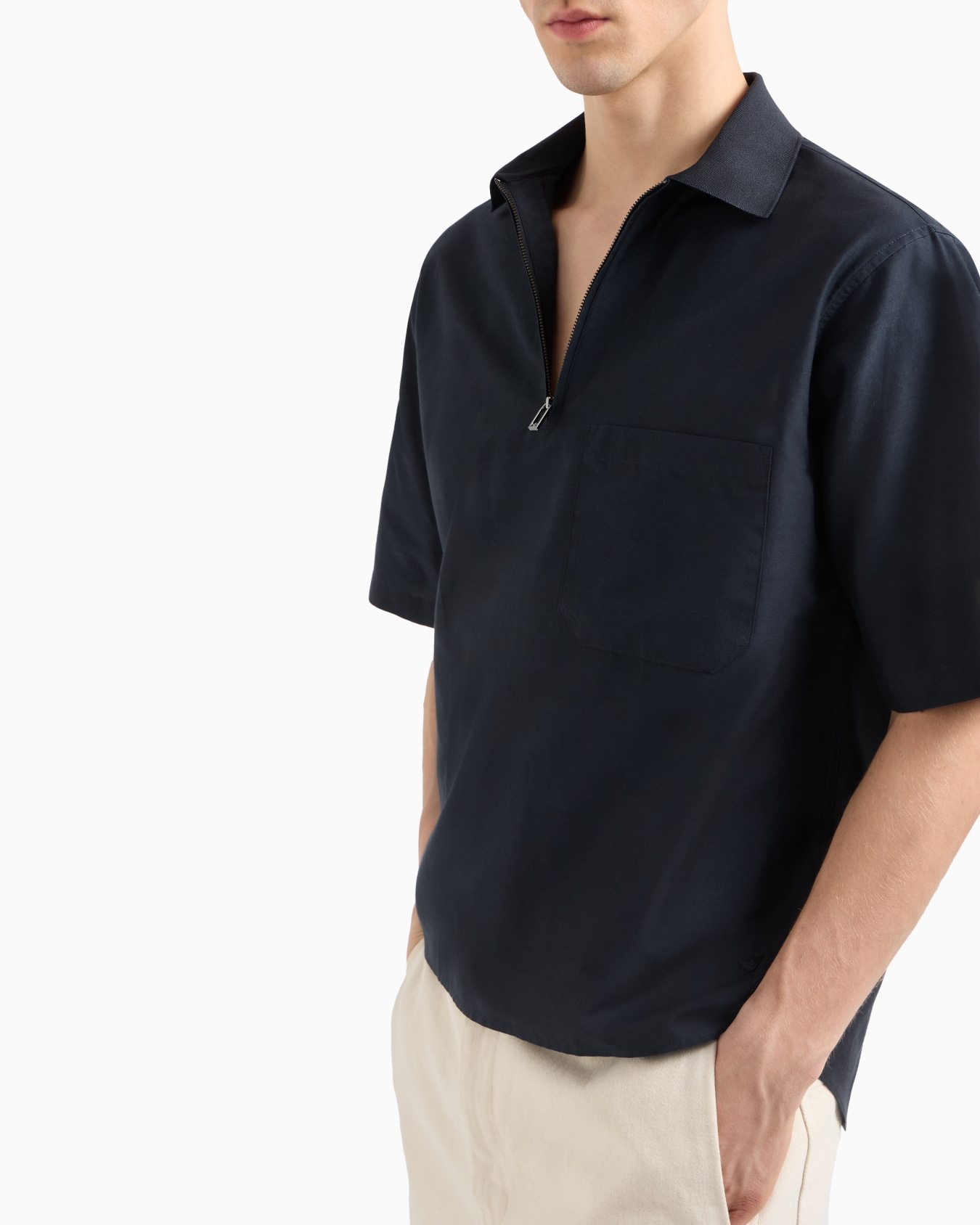 Silk and cotton-blend shirt with polo collar Slide 4