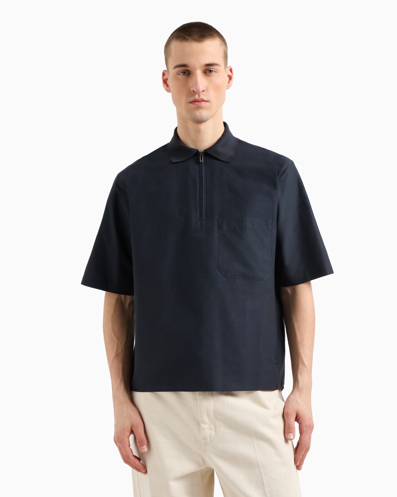 Silk and cotton-blend shirt with polo collar Slide 3