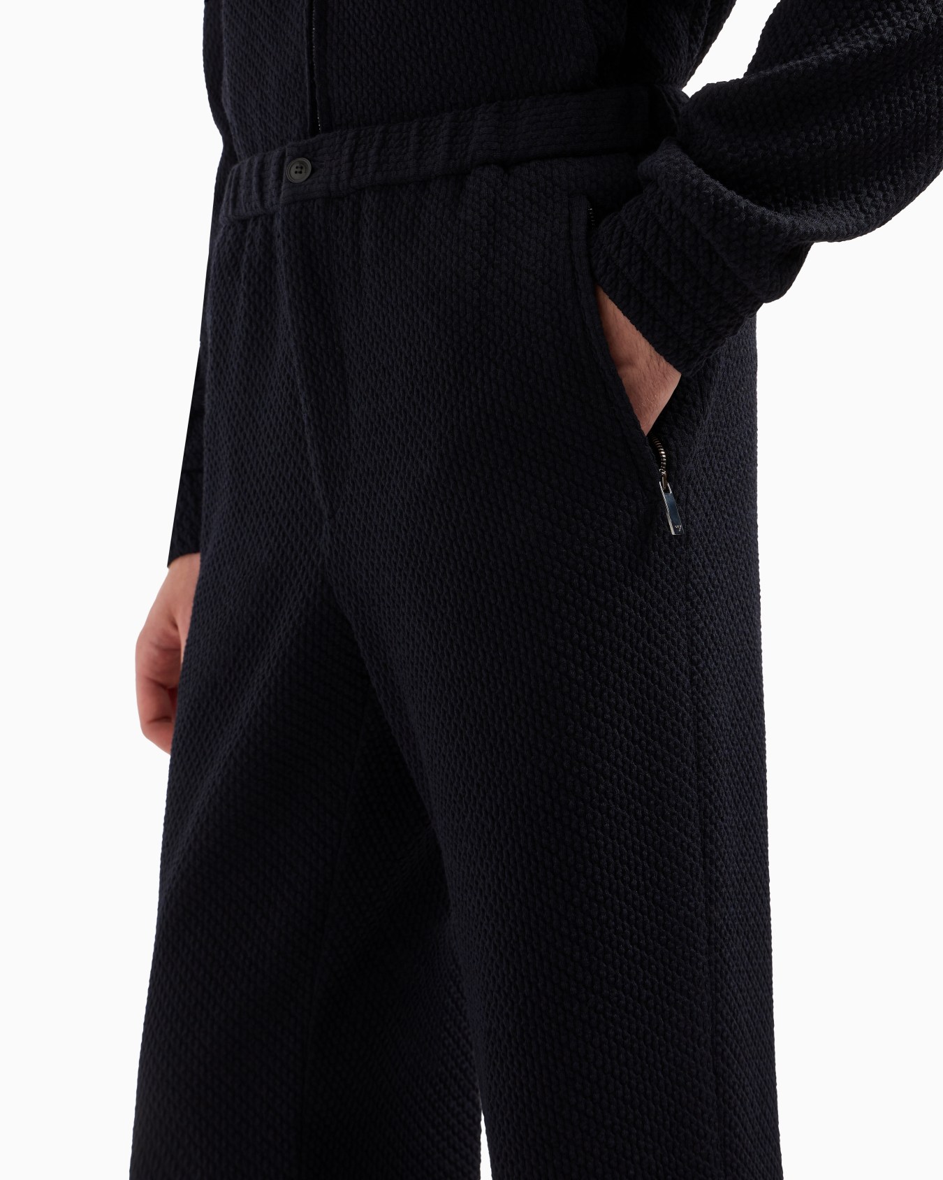 Trousers in a 3D-effect jersey-wool blend stretch knit Slide 5