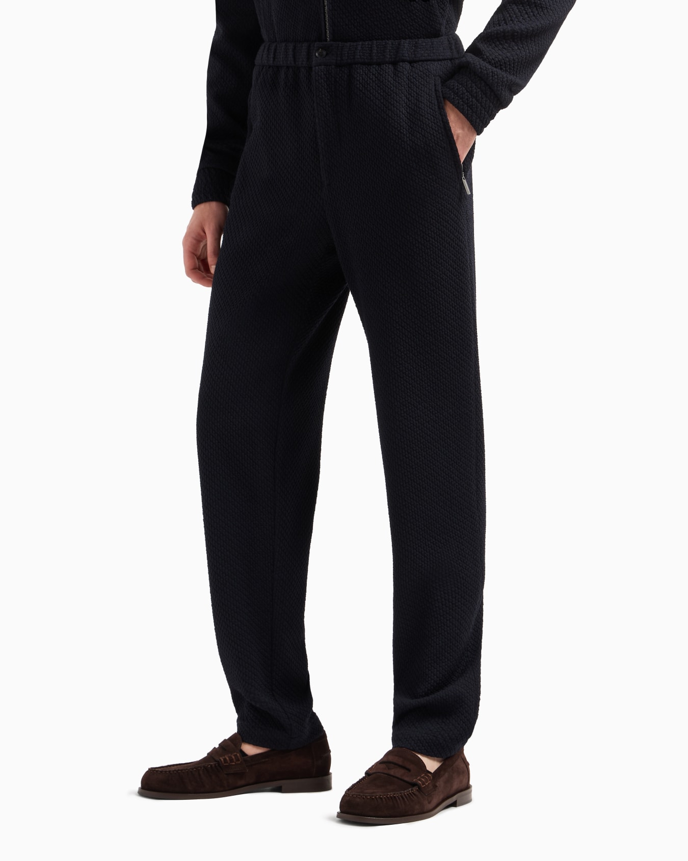 Trousers in a 3D-effect jersey-wool blend stretch knit Slide 4