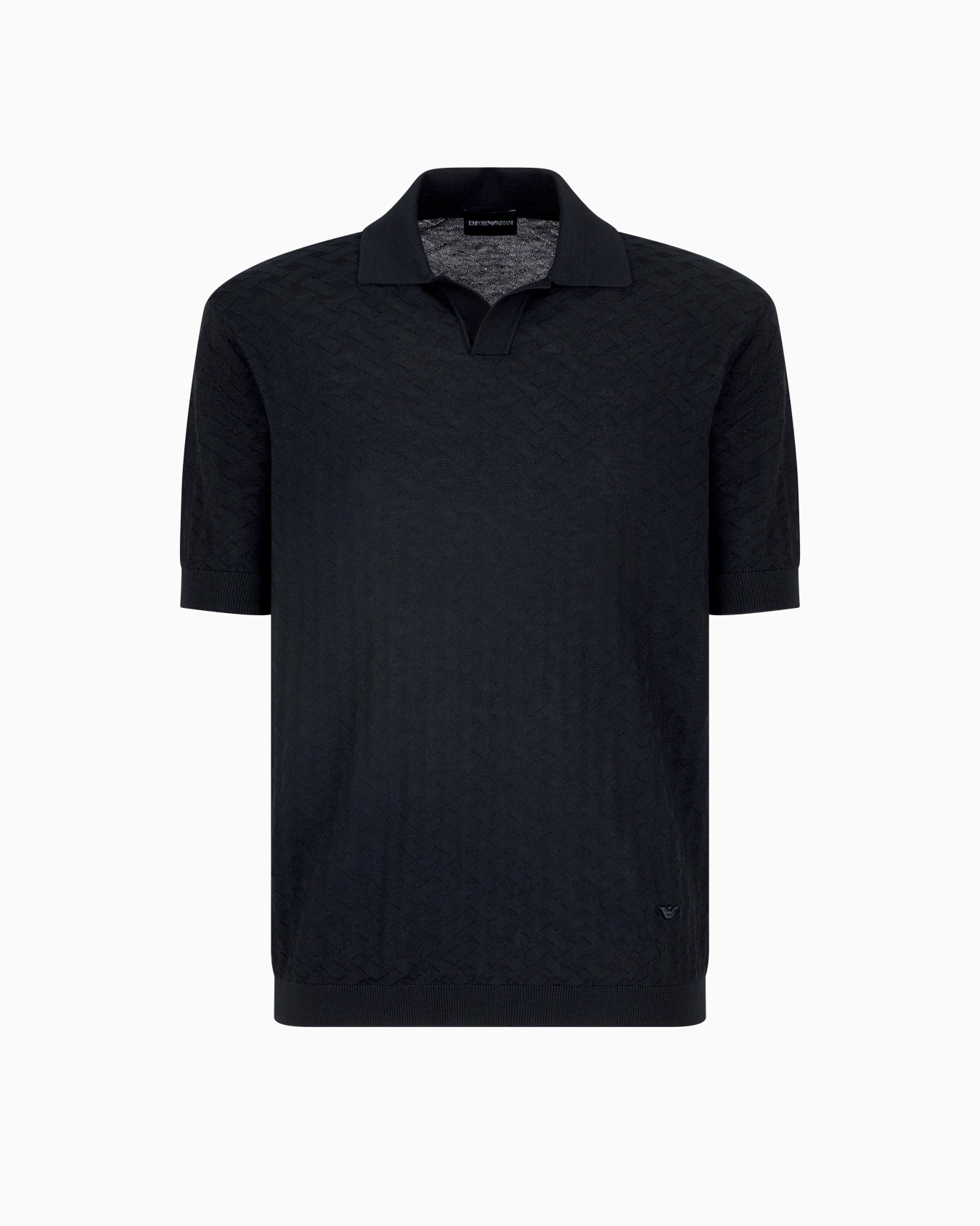 US Exclusive woven-effect virgin-wool jumper with a polo-shirt collar Slide 0
