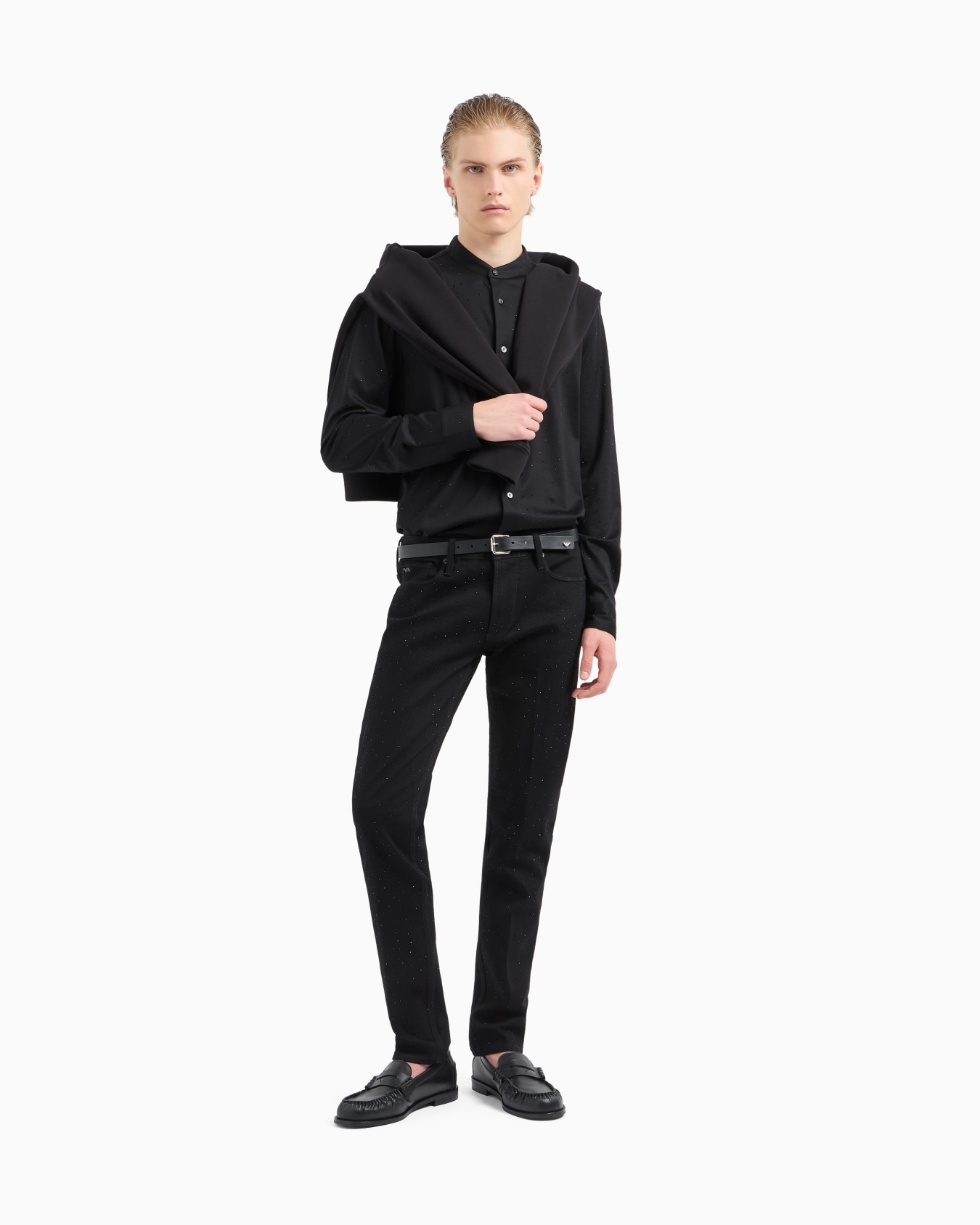 ASV Clubwear guru-collar shirt in a Lyocell blend jersey with all-over rhinestones Slide 1