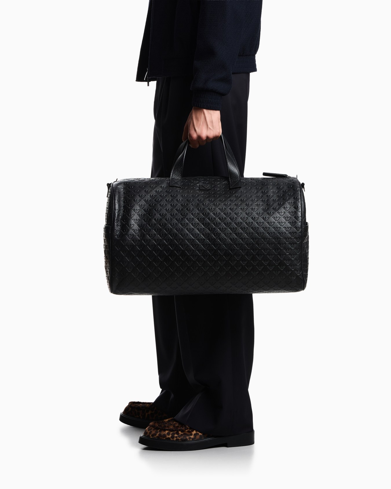 Leather duffel bag with all-over embossed eagle  Slide 5
