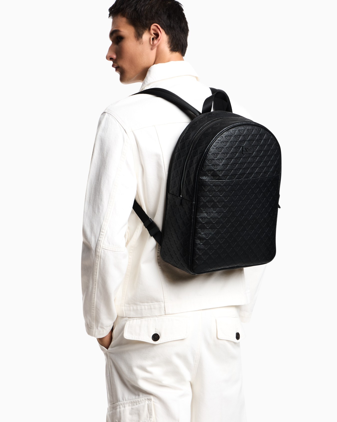 Leather backpack with all-over embossed eagle  Slide 5