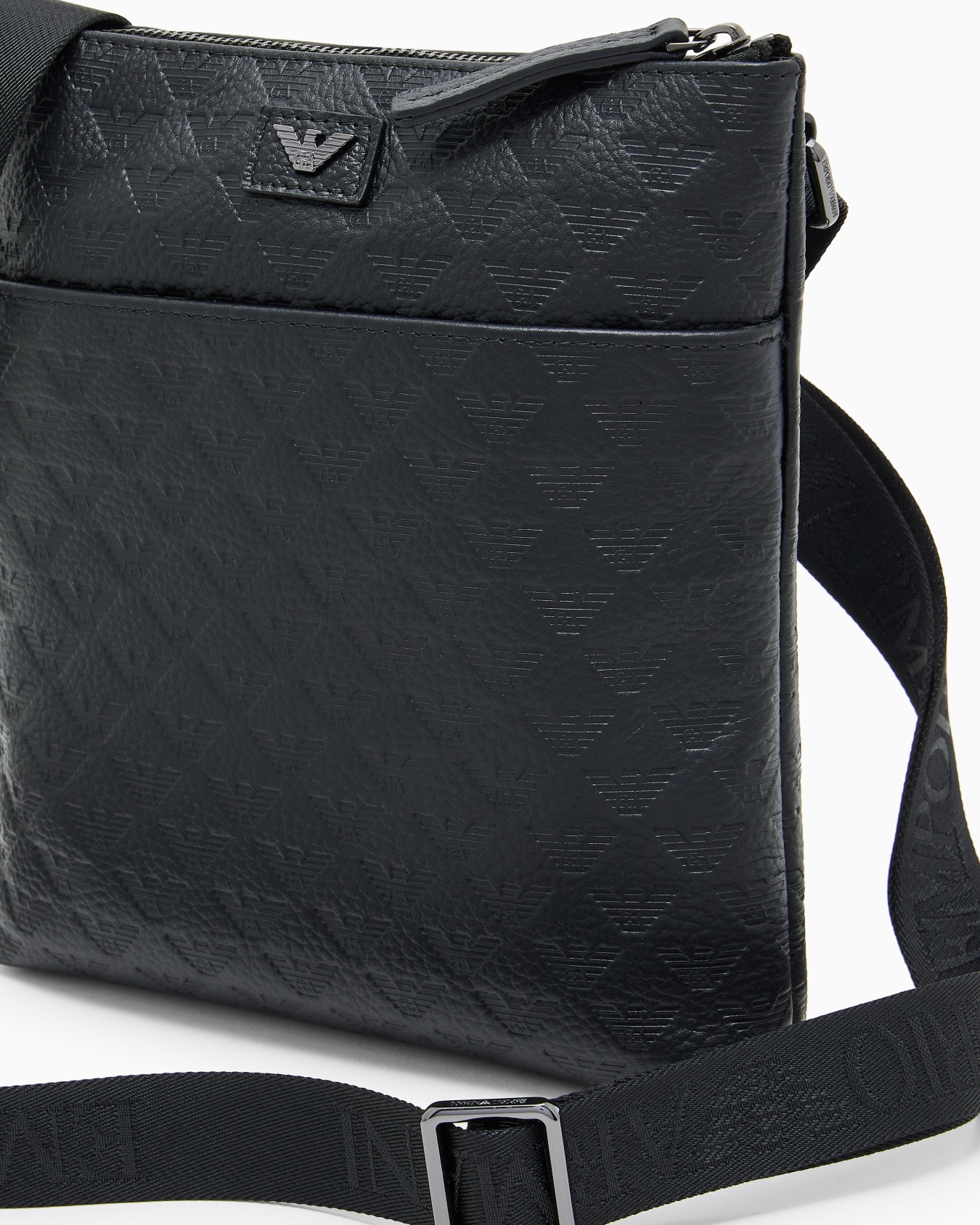 Flat leather shoulder bag with all-over embossed eagle  Slide 4