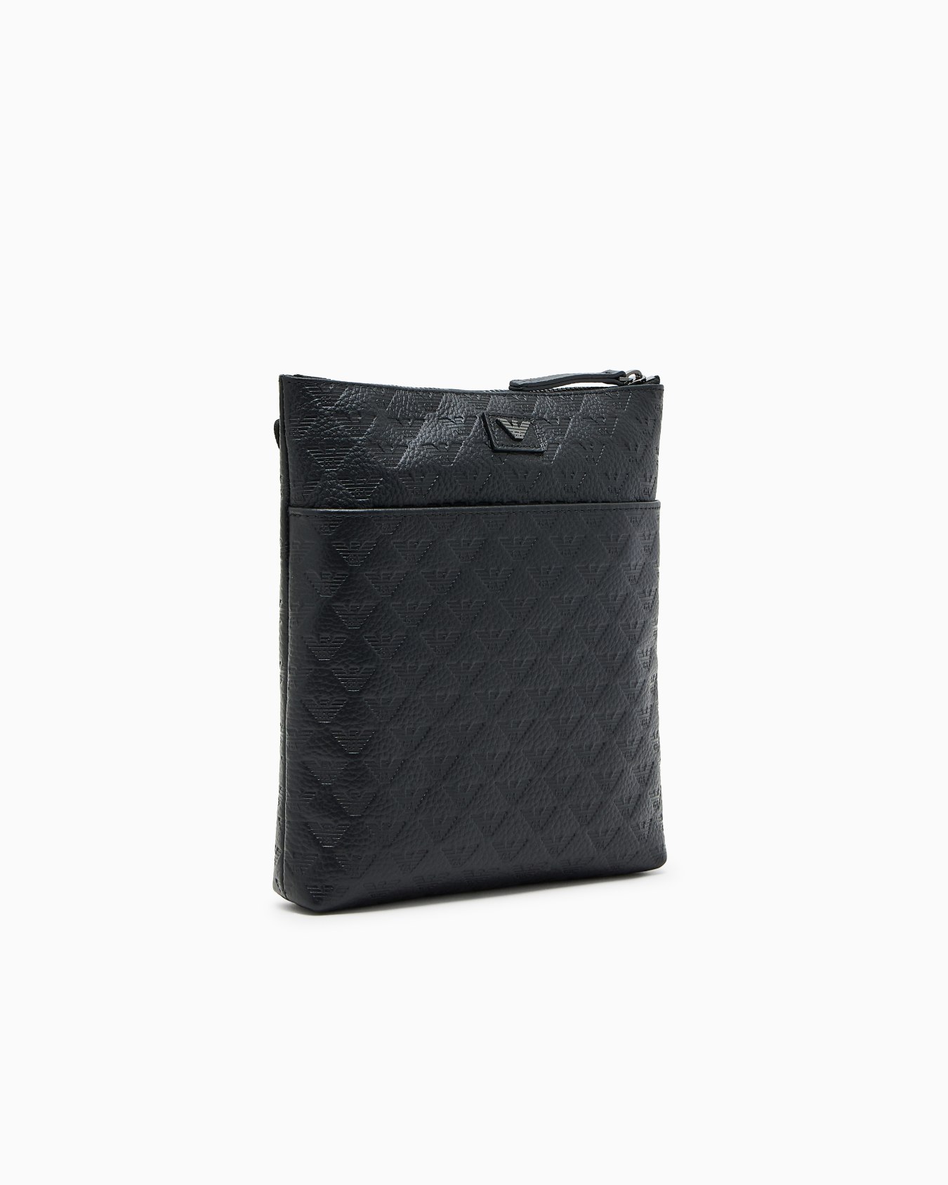 Flat leather shoulder bag with all-over embossed eagle  Slide 1