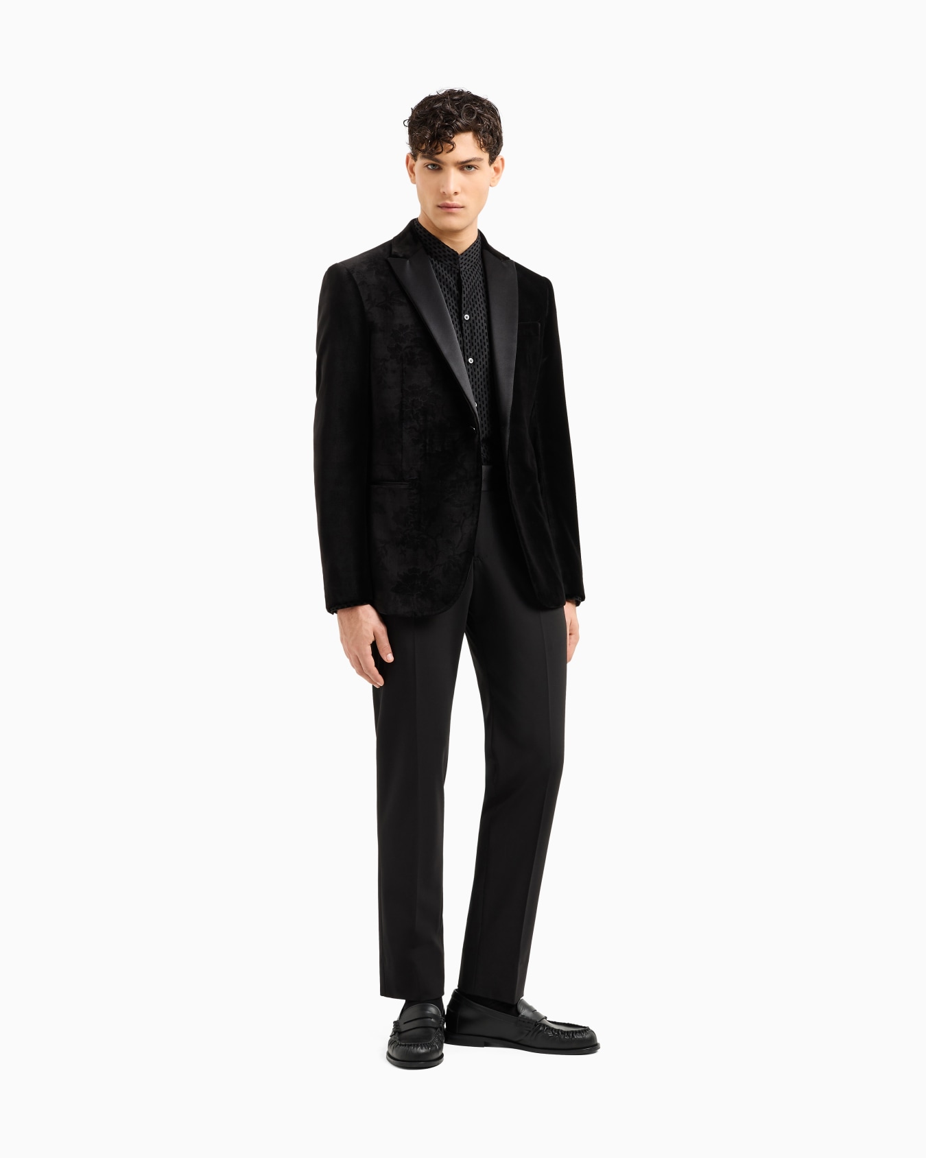 Velvet tuxedo jacket with all-over printed motif Slide 1