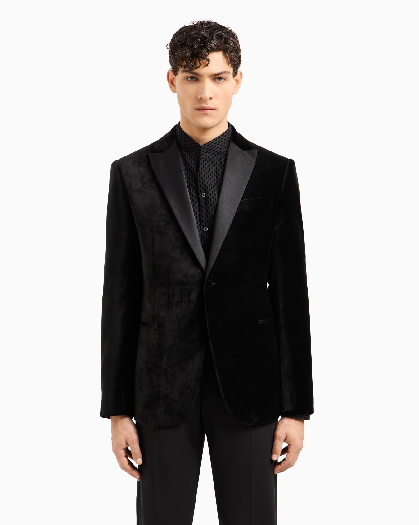 Velvet tuxedo jacket with all-over printed motif Slide 3