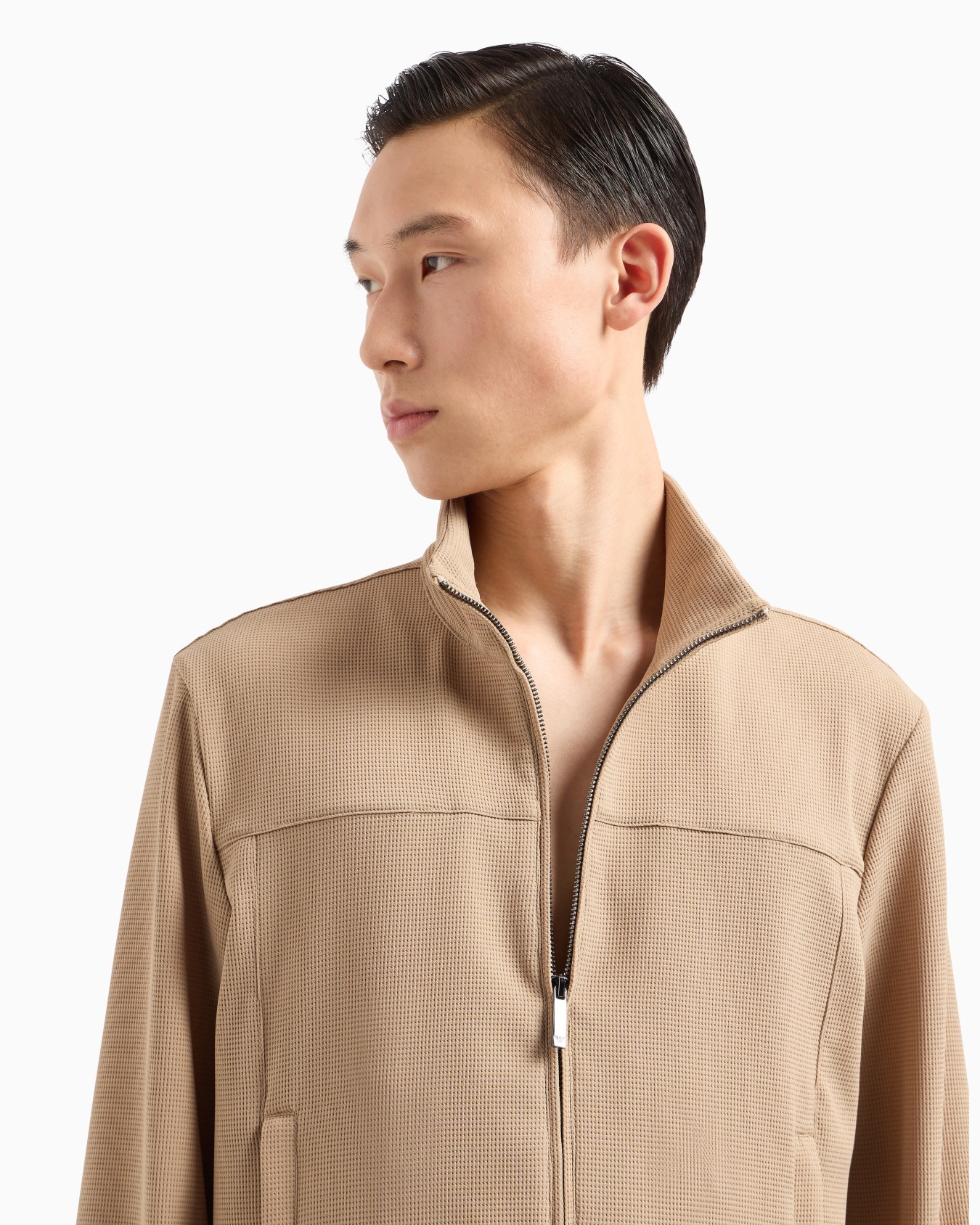Icon full-zip blouson in piqué-effect micro-textured crêpe jersey Slide 5