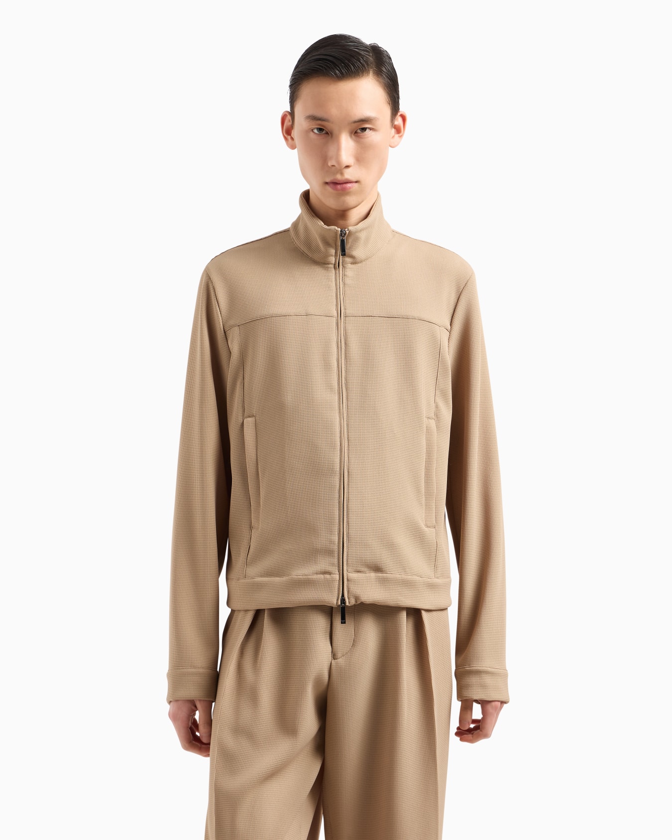 Icon full-zip blouson in piqué-effect micro-textured crêpe jersey Slide 4