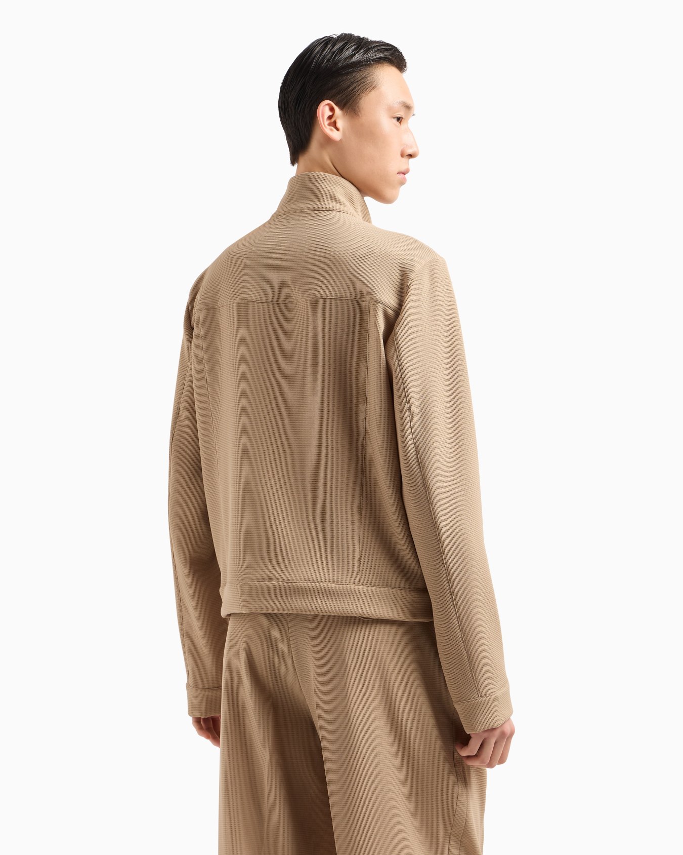 Icon full-zip blouson in piqué-effect micro-textured crêpe jersey Slide 3