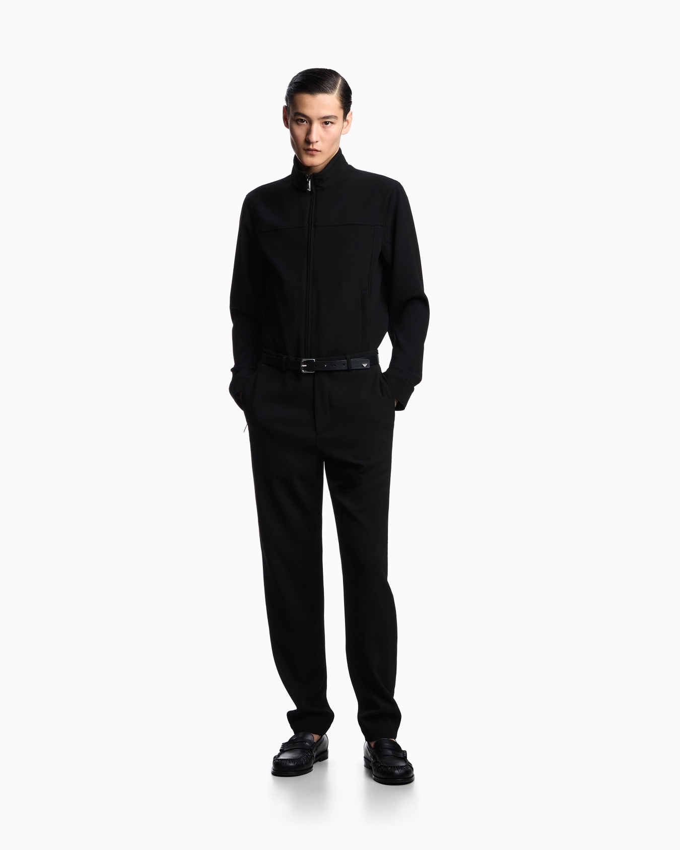 Icon full-zip blouson in piqué-effect micro-textured crêpe jersey Slide 1
