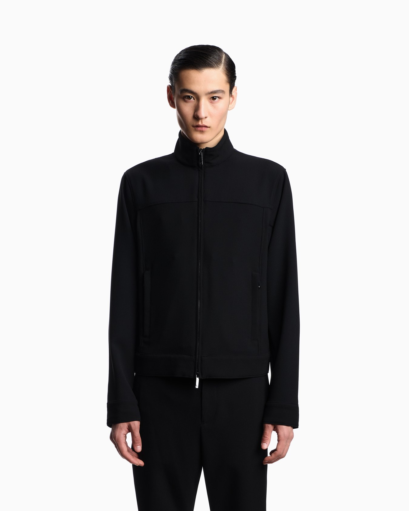 Icon full-zip blouson in piqué-effect micro-textured crêpe jersey Slide 3