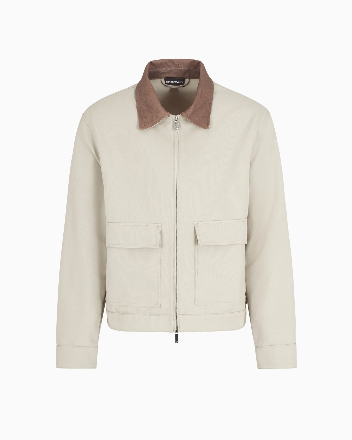 Blouson compact en gabardine avec col en cuir suédé Diapositive 0