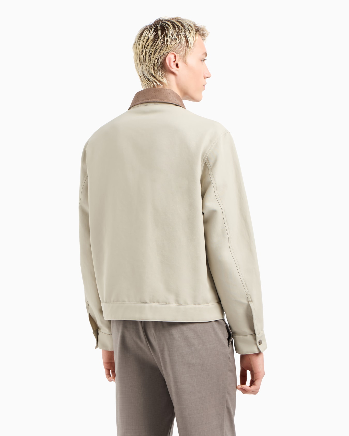 Blouson compact en gabardine avec col en cuir suédé Diapositive 2