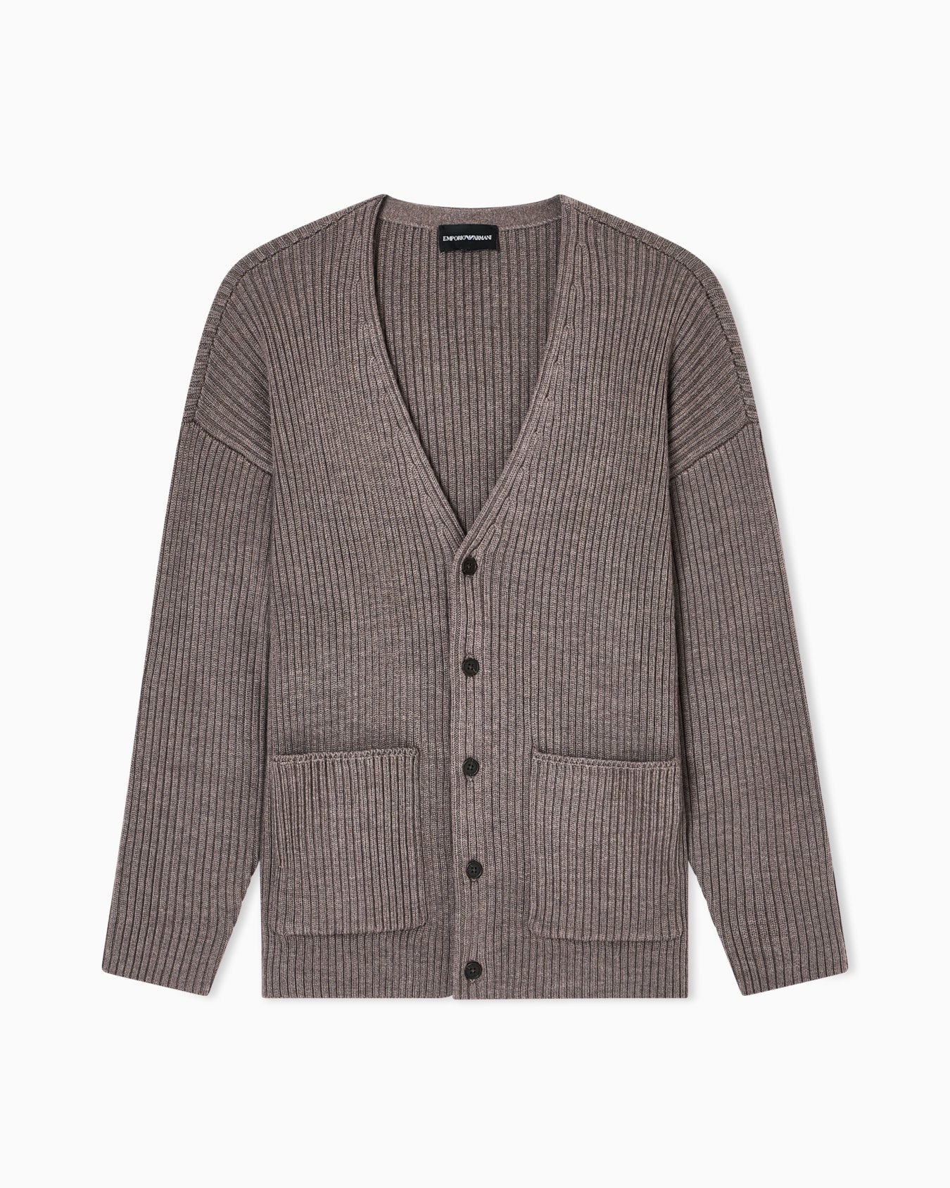 Ribbed wool-blend V-neck cardigan | Emporio Armani