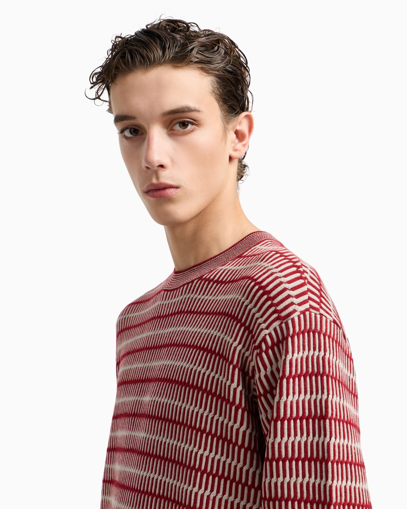 Zweifarbiger Jacquard-Stoff-Pullover aus Schurwolle mit Frottee-Strick  Folie 4