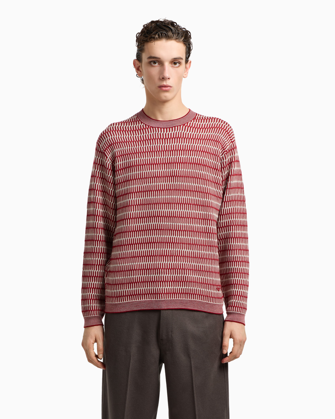 Zweifarbiger Jacquard-Stoff-Pullover aus Schurwolle mit Frottee-Strick  Folie 3