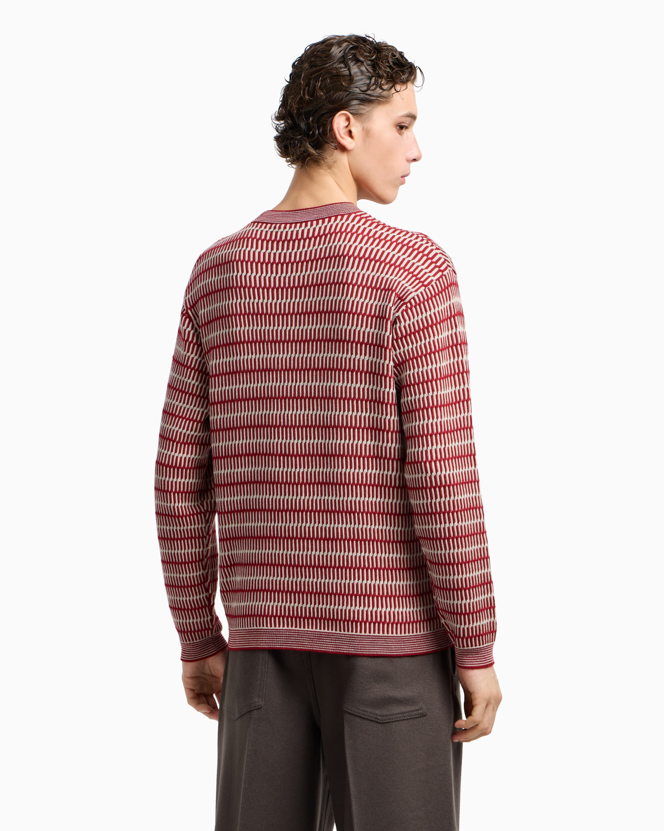 Zweifarbiger Jacquard-Stoff-Pullover aus Schurwolle mit Frottee-Strick  Folie 2