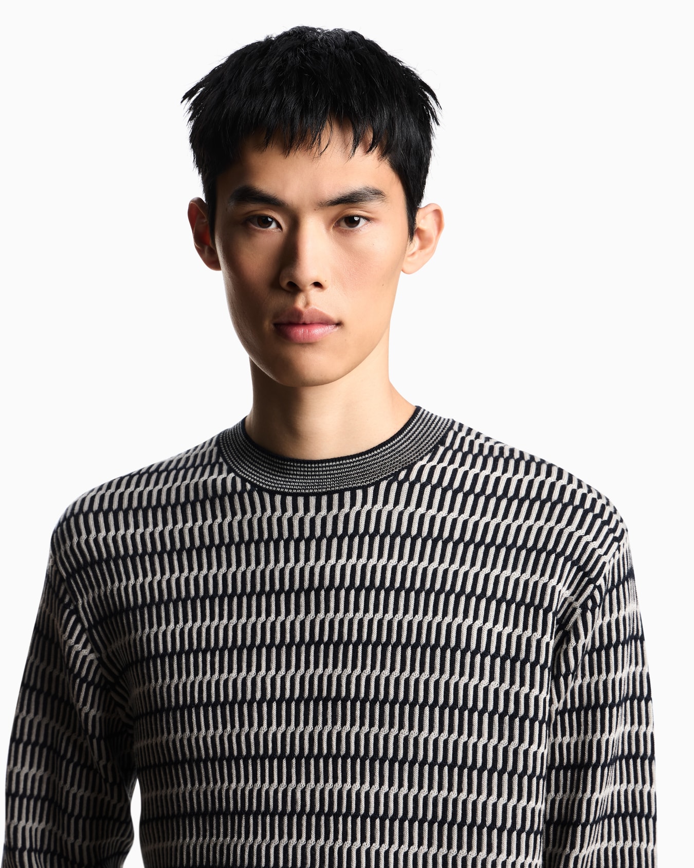 Two-tone embroidery-stitched jacquard virgin wool jumper  Slide 4