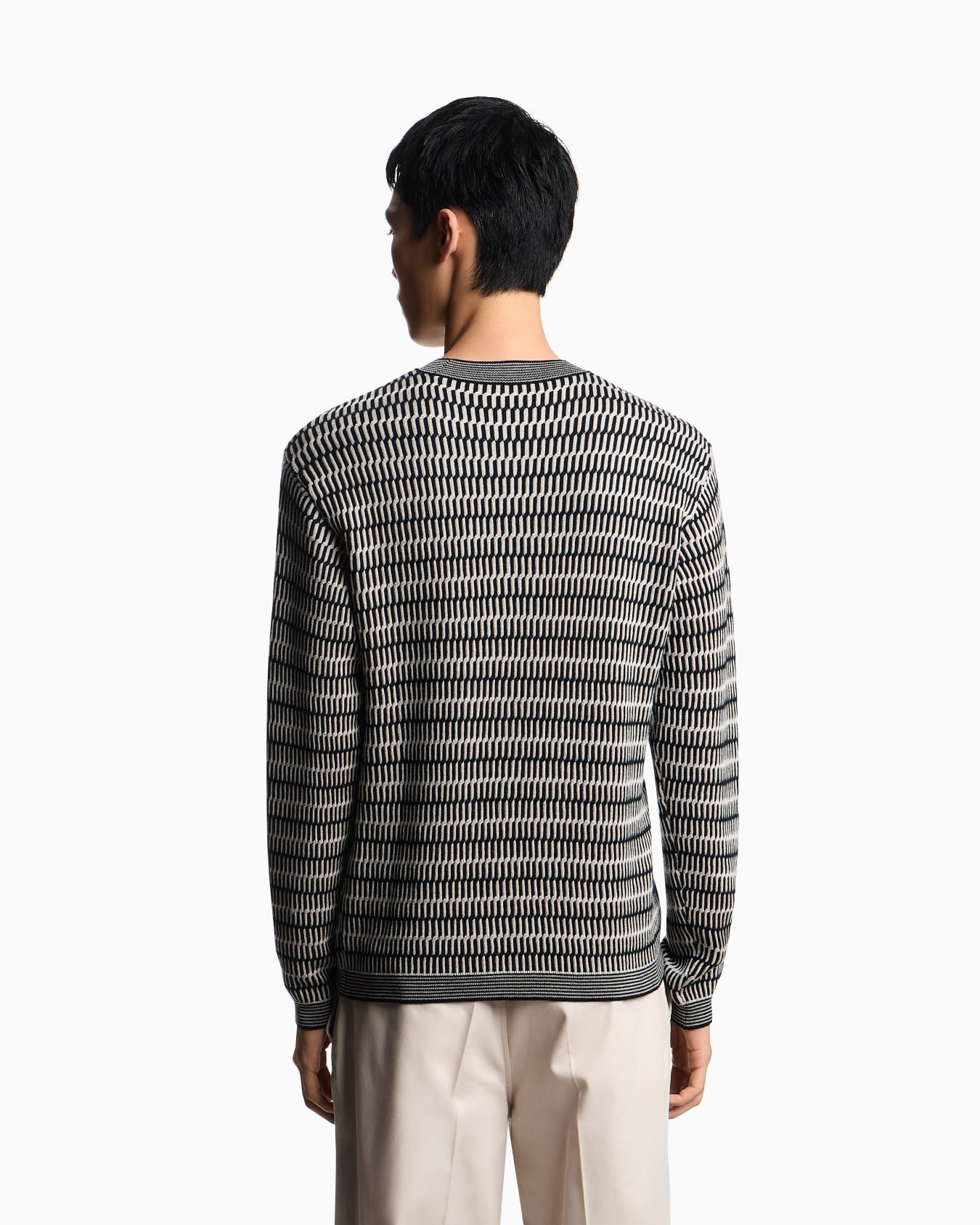 Two-tone embroidery-stitched jacquard virgin wool jumper  Slide 2