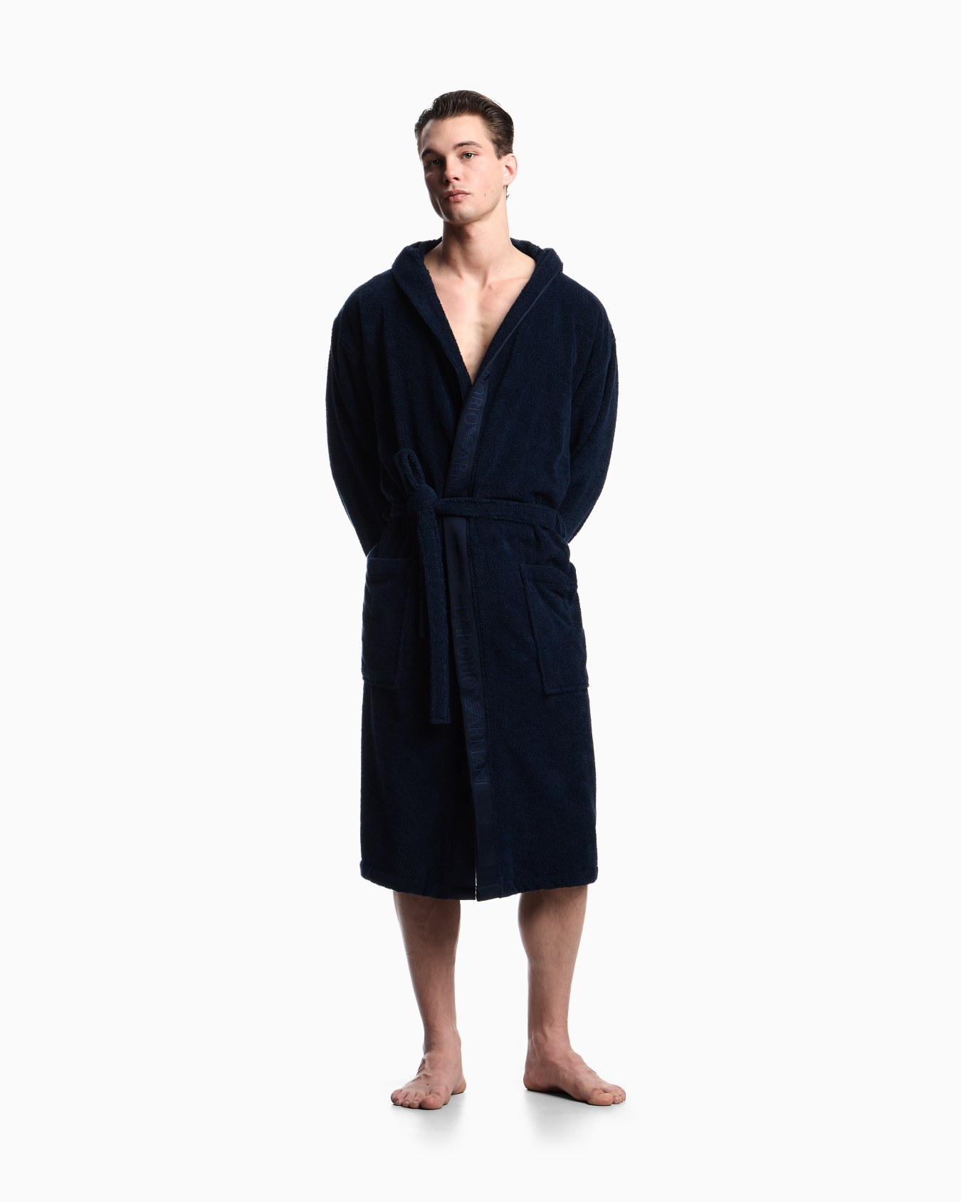 Terrycloth bathrobe with logo trim Slide 1