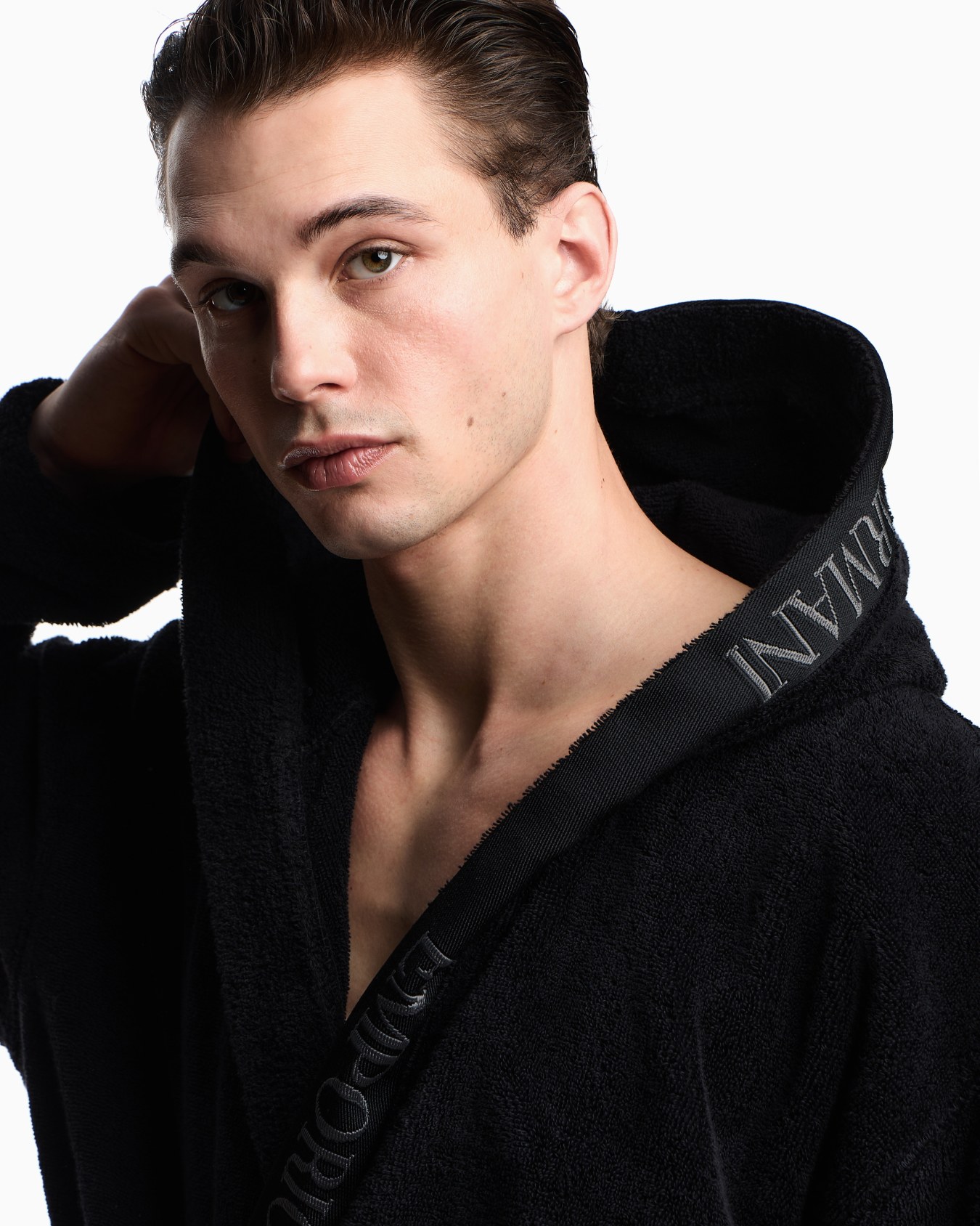 Terrycloth bathrobe with logo trim Slide 3