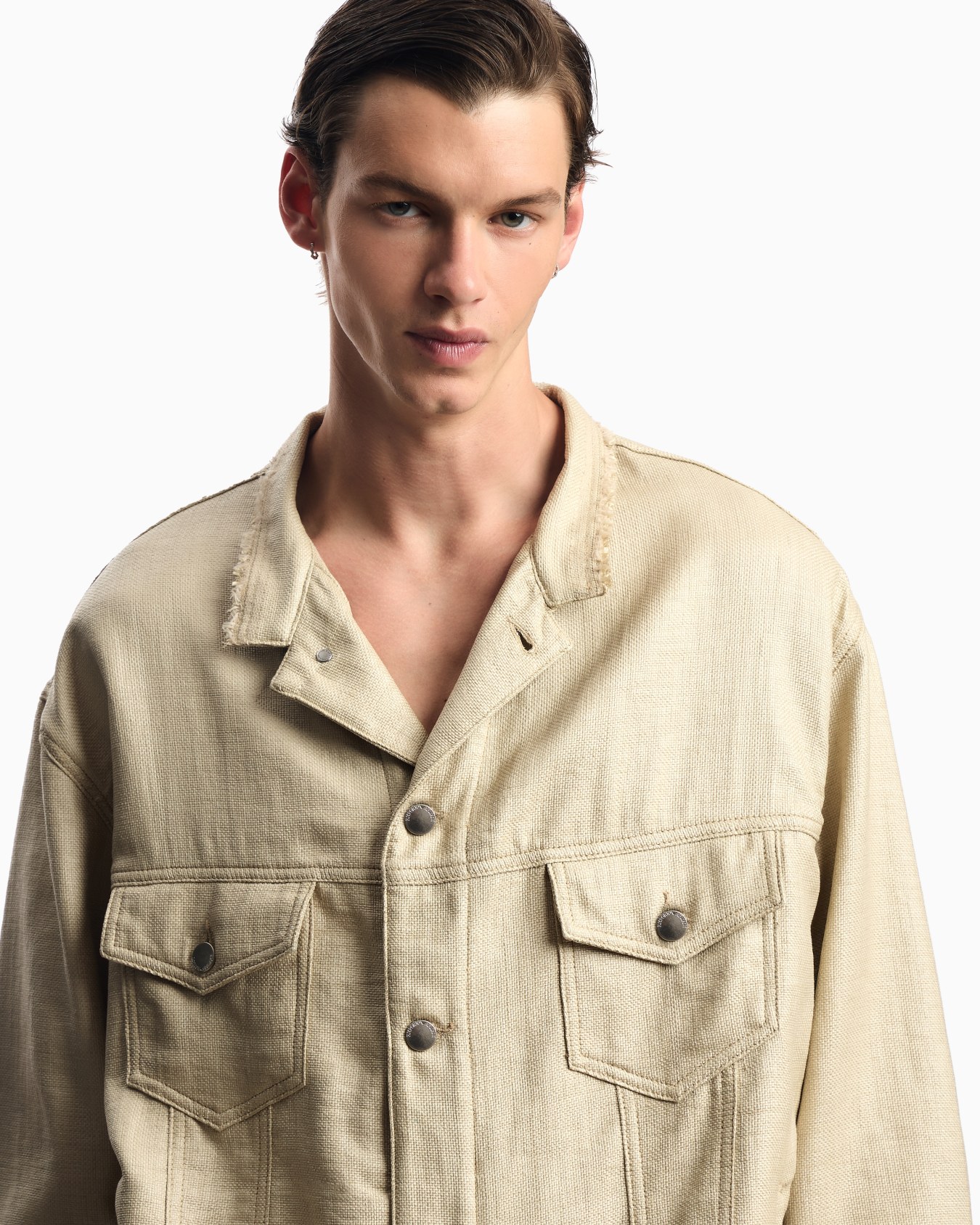 Jacket with guru collar in a coated woven fabric Slide 4