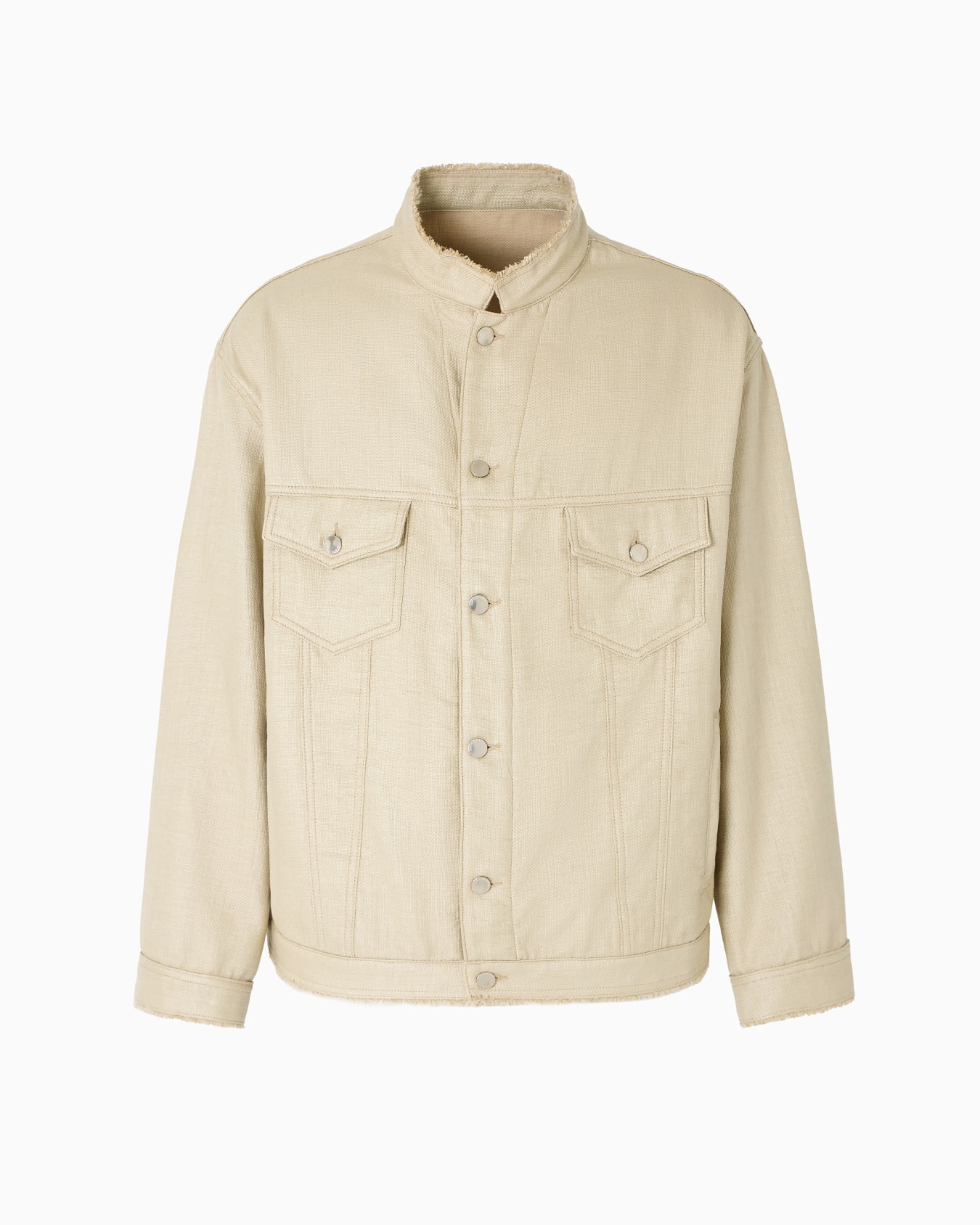 Jacket with guru collar in a coated woven fabric Slide 0