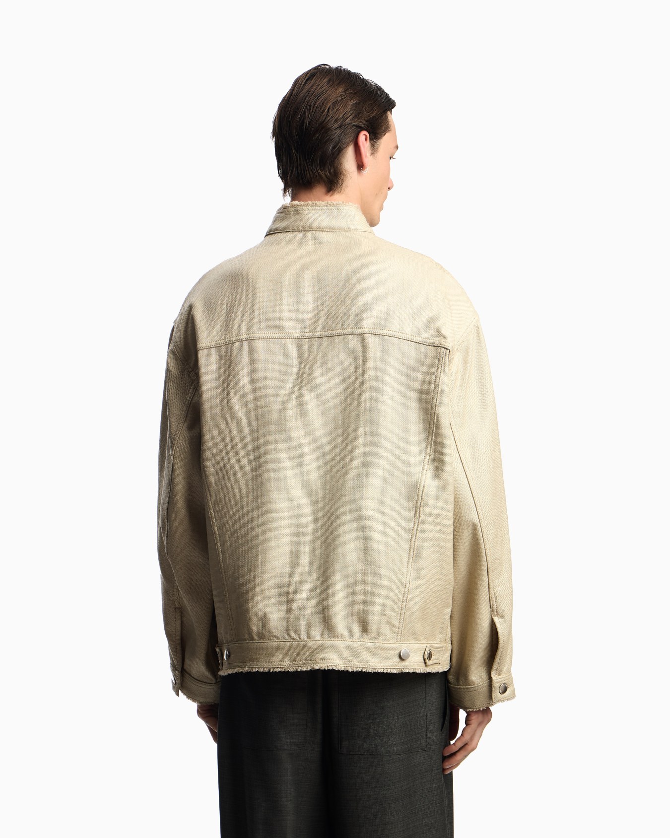 Jacket with guru collar in a coated woven fabric Slide 2