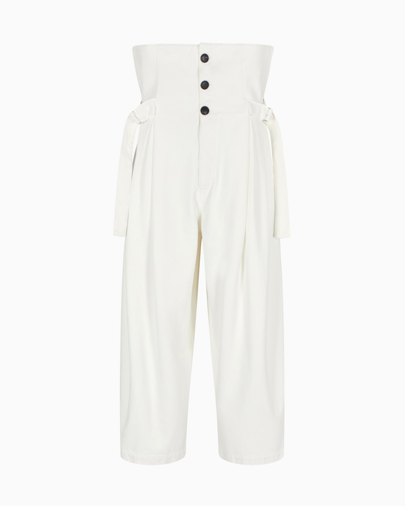 Destroyed-effect canvas trousers with peplum Slide 0