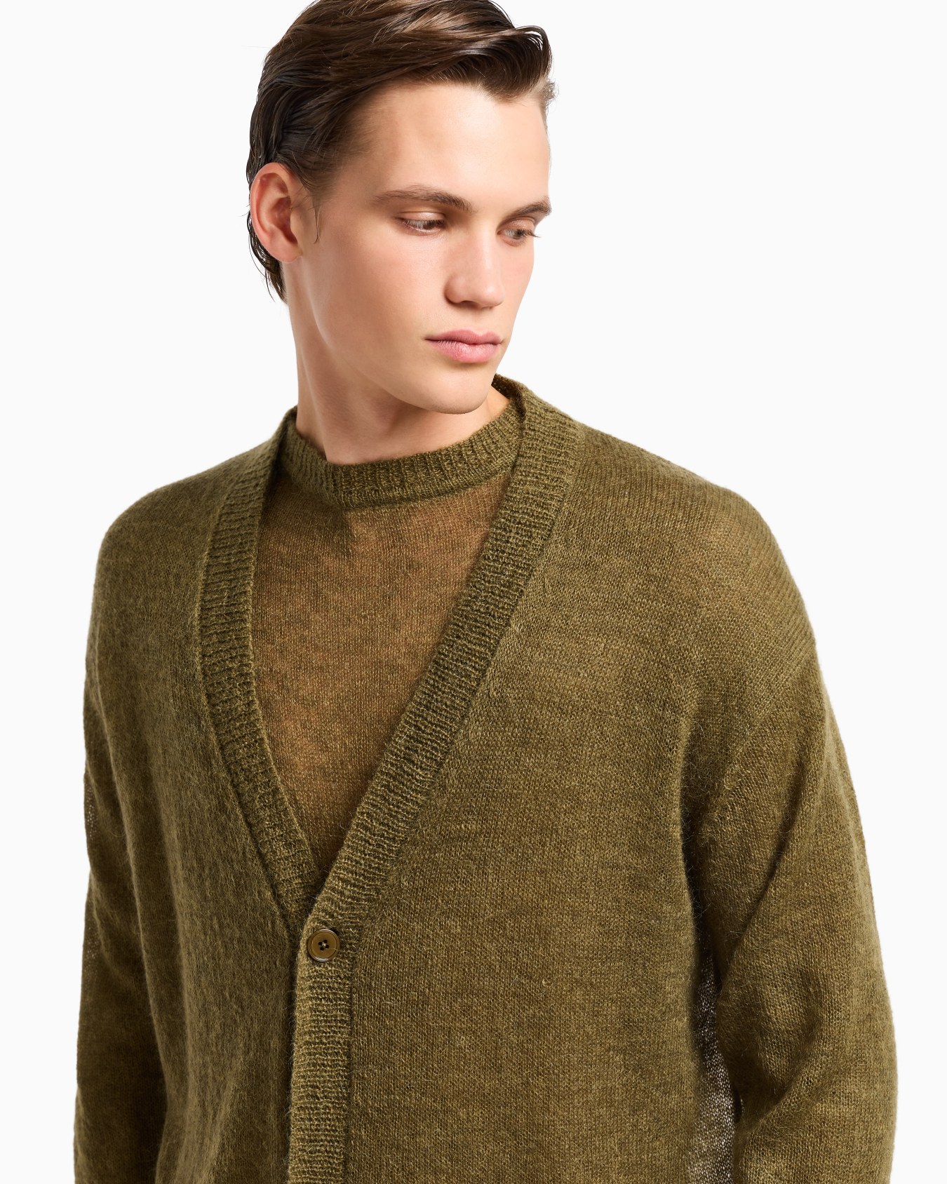 V-neck cardigan in a decrease stockinette stitch mohair blend Slide 5