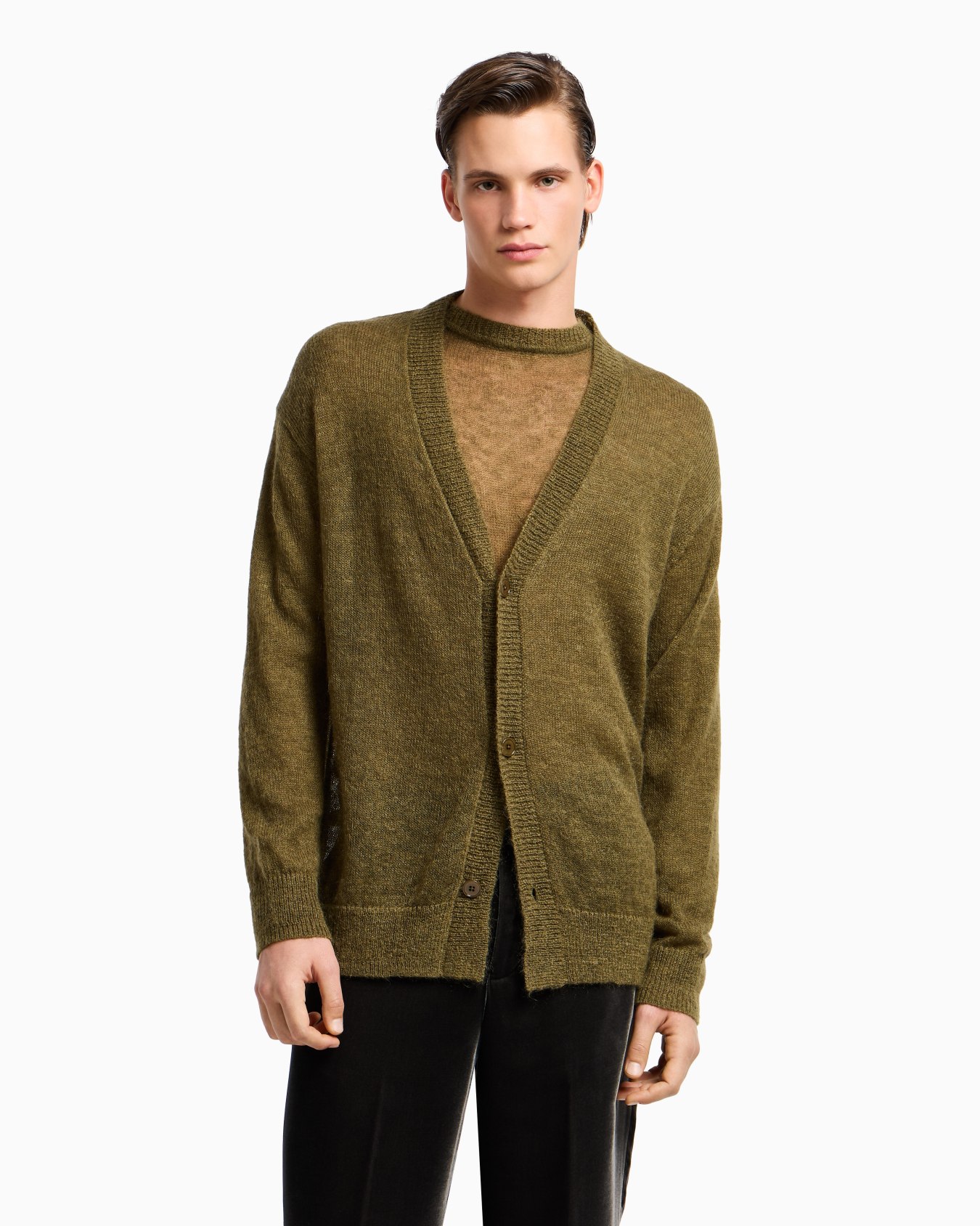 V-neck cardigan in a decrease stockinette stitch mohair blend Slide 4