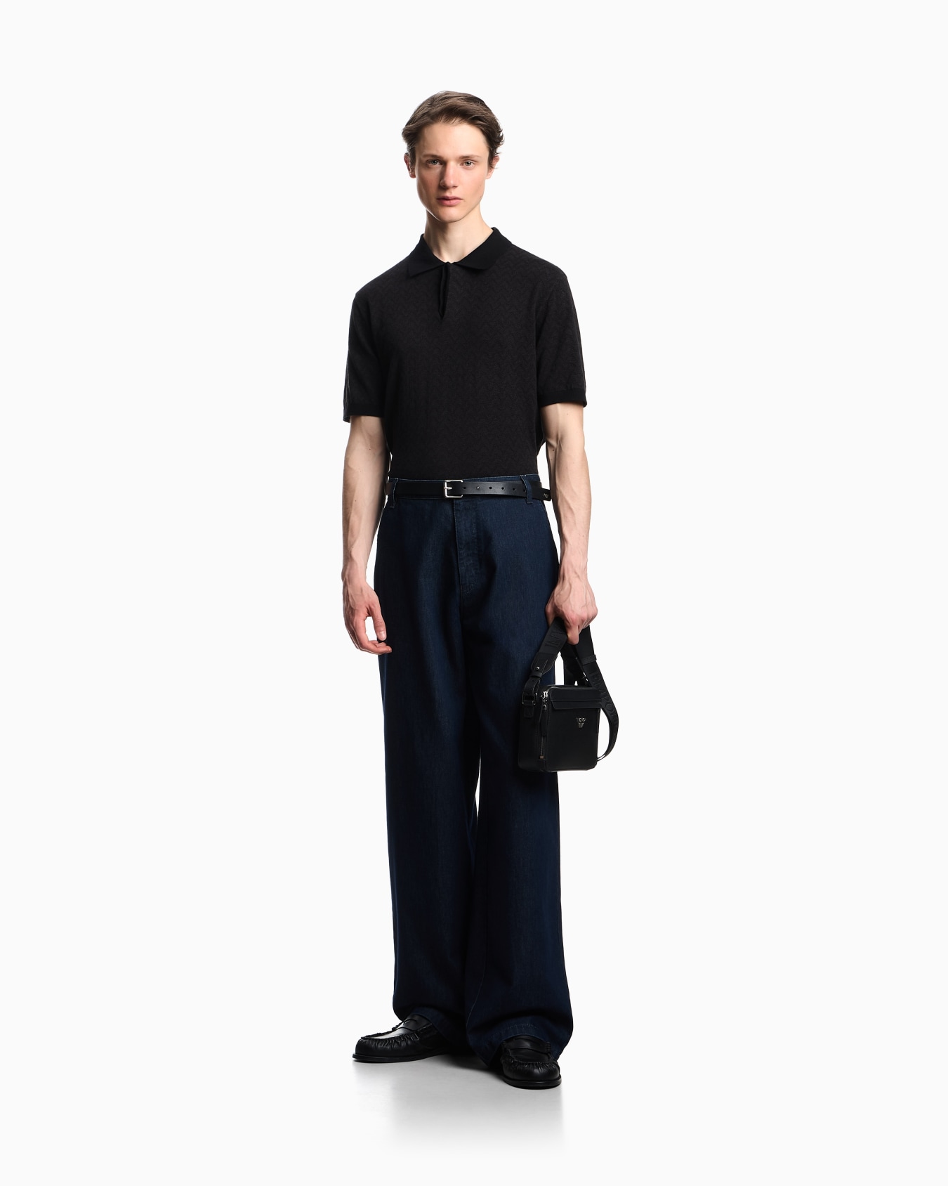 Icon polo-collar jumper in chevron-motif jacquard Slide 1