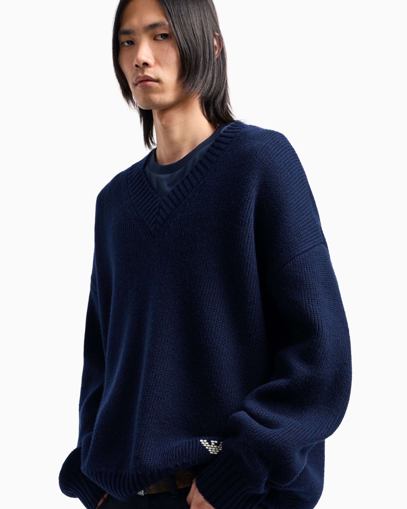 Pull à encolure en V en laine mélangée Capsule New York ASV Diapositive 5