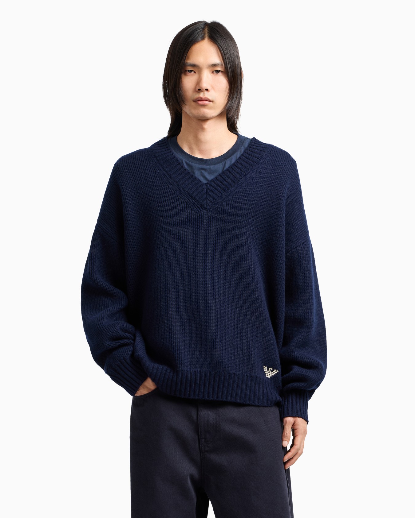 Pull à encolure en V en laine mélangée Capsule New York ASV Diapositive 4