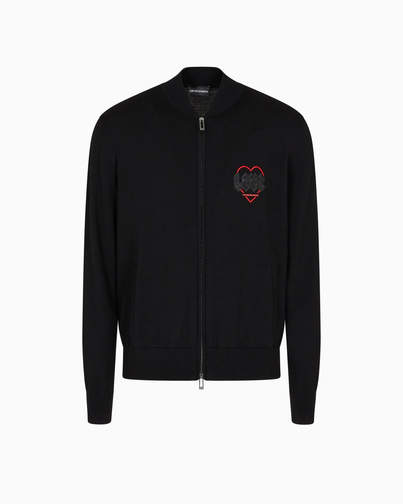 Valentine’s Day Capsule collection plain-knit virgin wool zip-up cardigan with embroidery Slide 0
