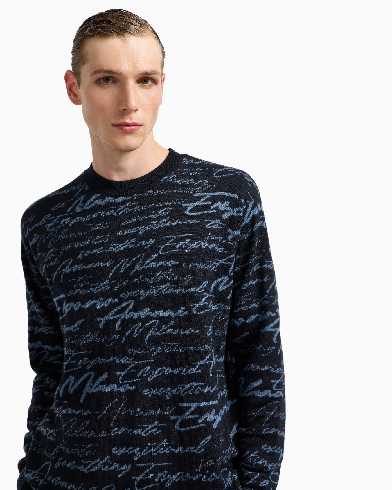 Virgin-wool jumper with all-over jacquard signature logo Slide 5