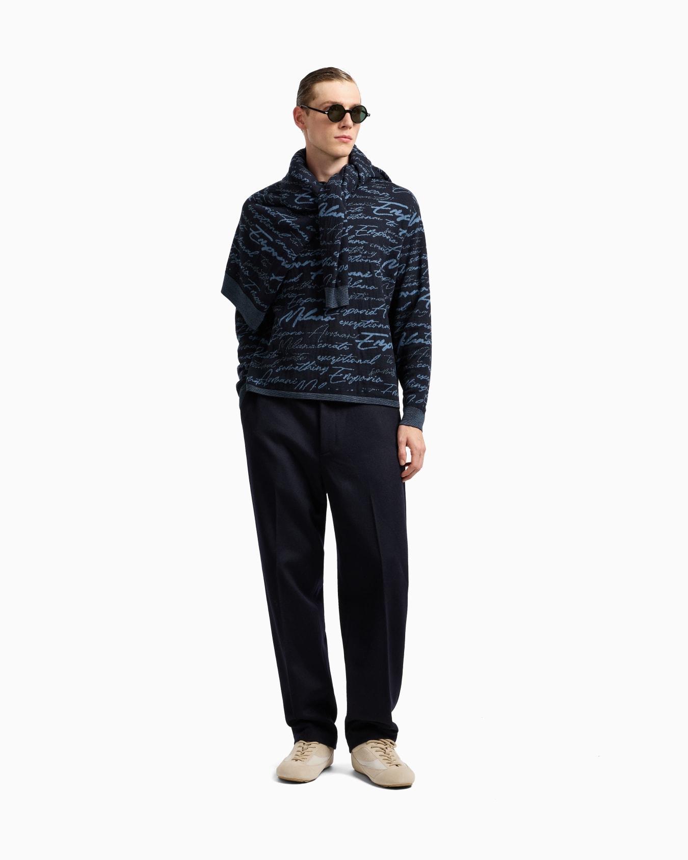 Virgin-wool jumper with all-over jacquard signature logo Slide 2