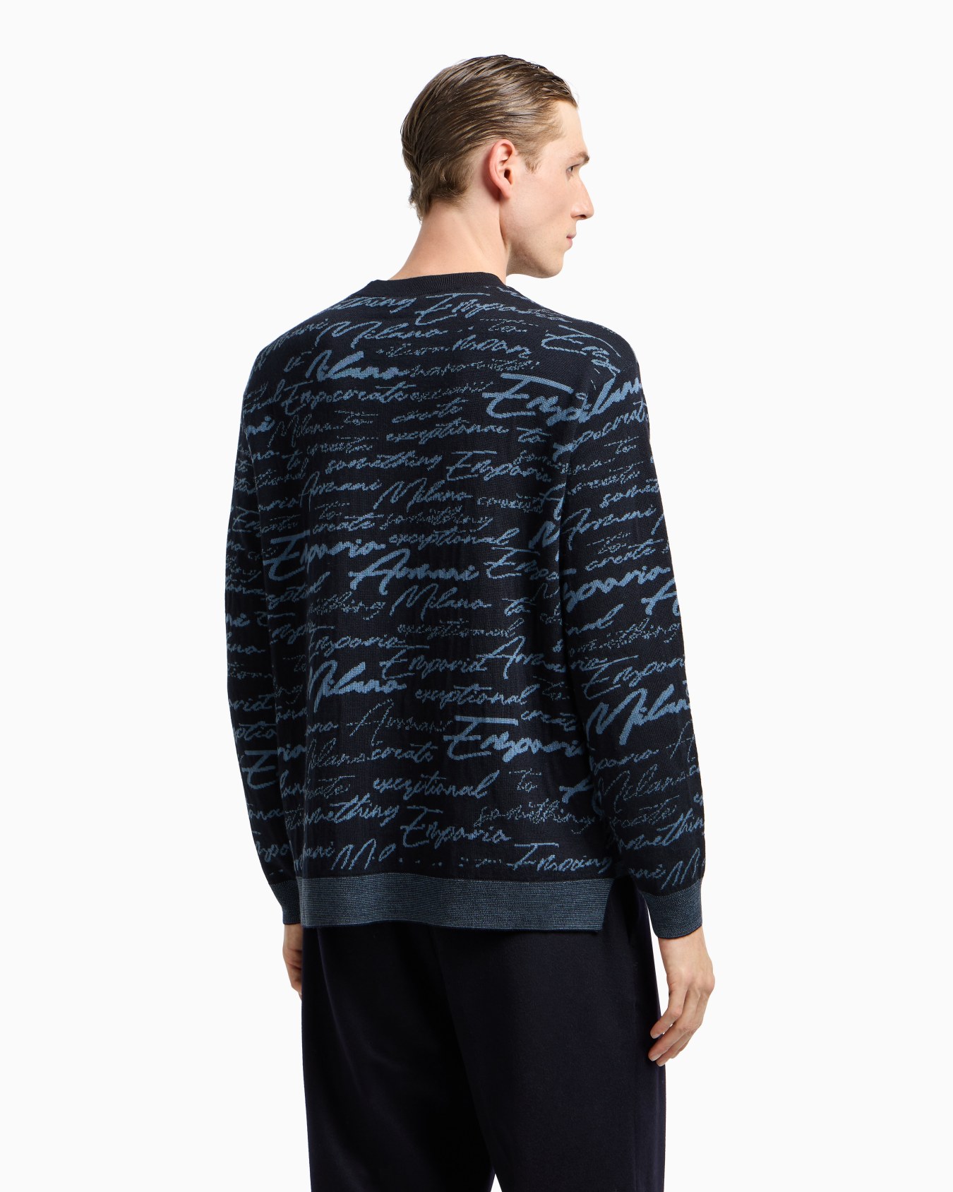 Virgin-wool jumper with all-over jacquard signature logo Slide 3