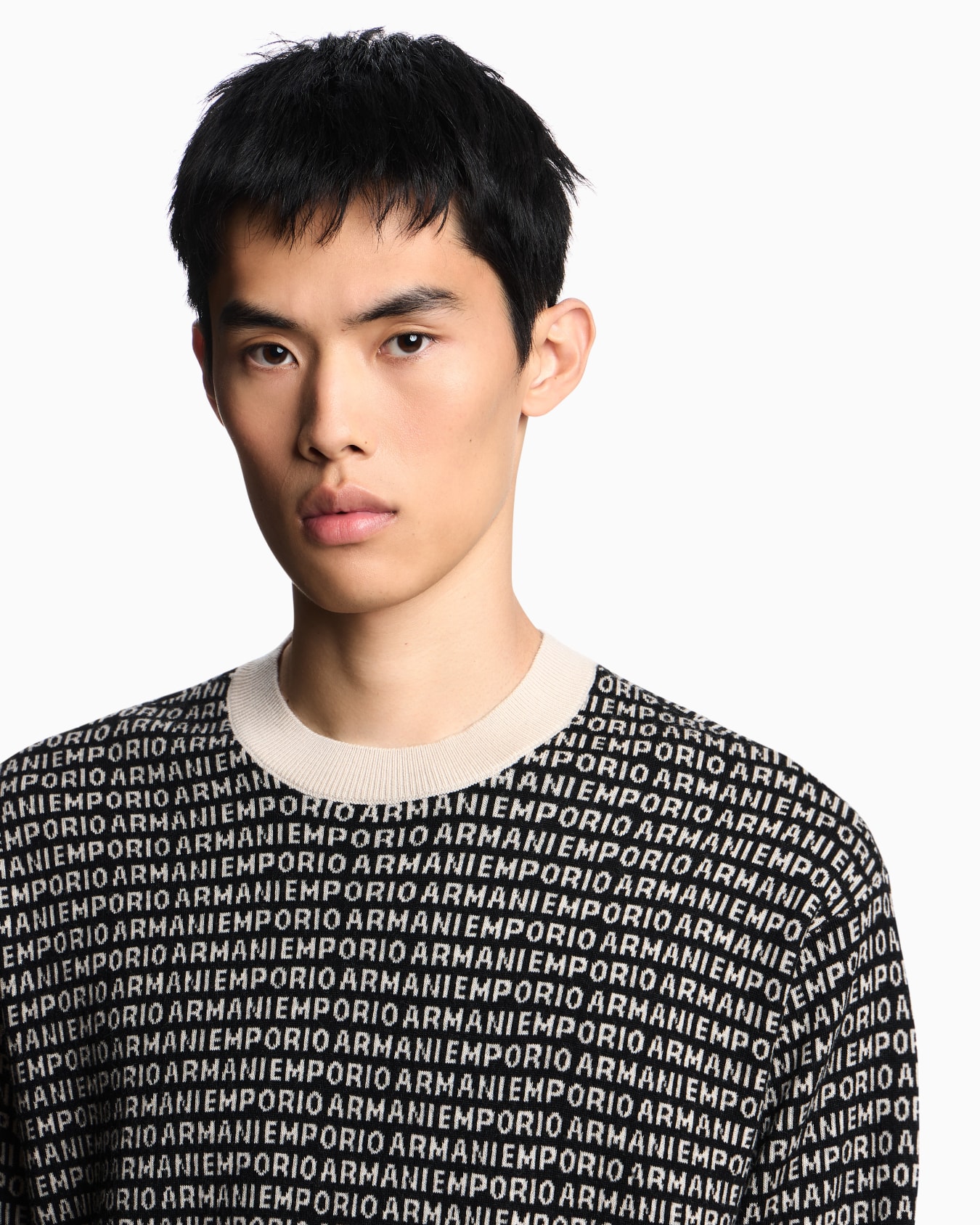 Virgin-wool jumper with all-over jacquard signature logo Slide 4