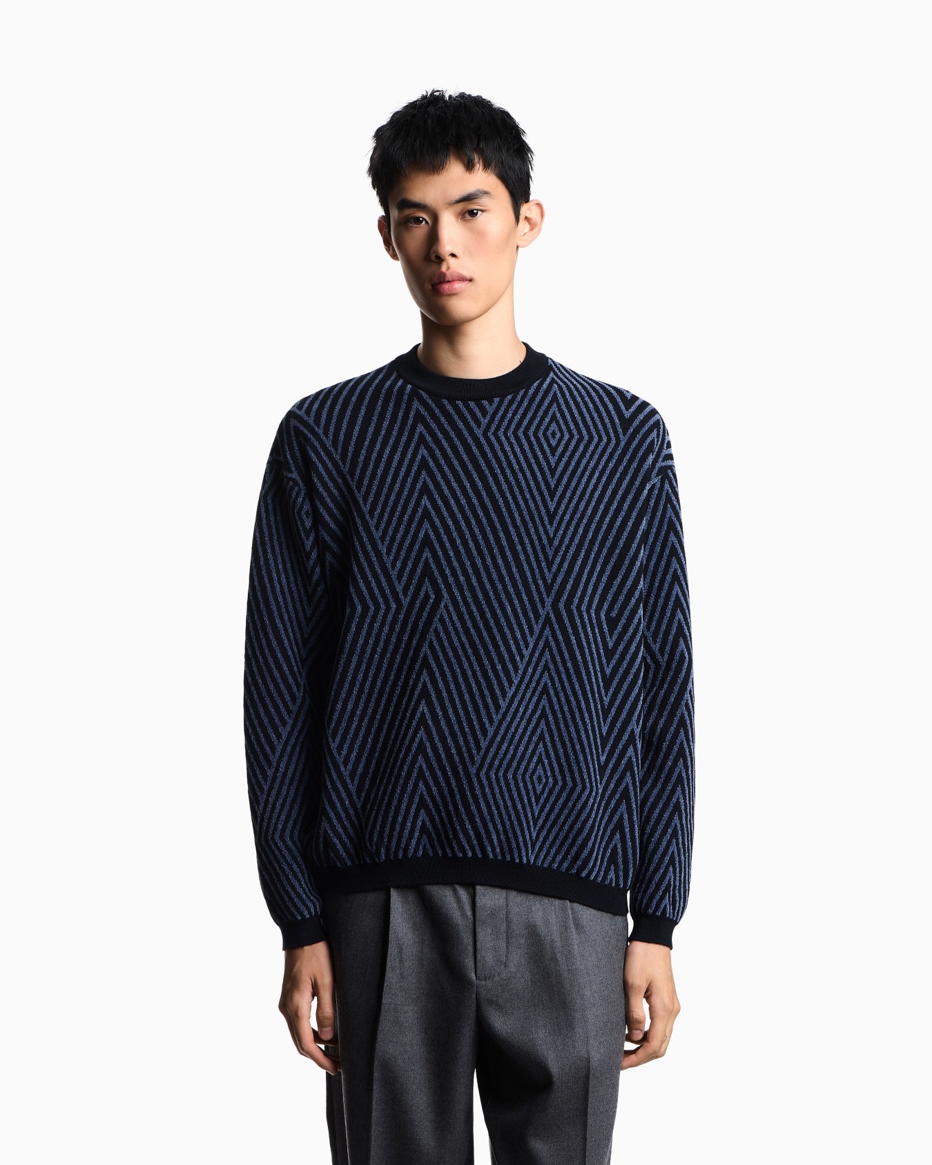Virgin wool-blend jumper with op-art jacquard with oversized diamonds Slide 3
